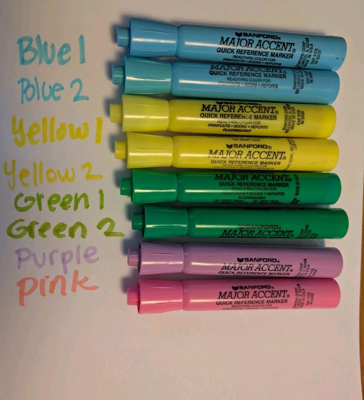 Sanford Major Accent Highlighters Chisel Blue Green Yellow Pink Purple Vintage