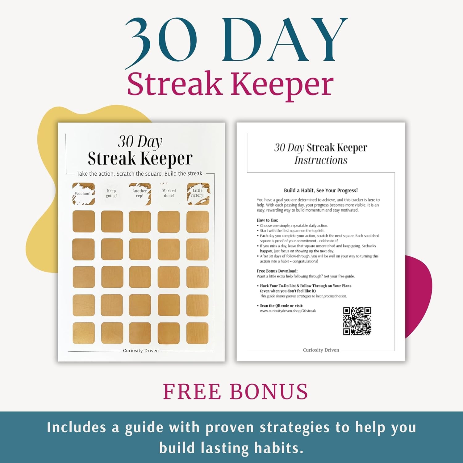 Daily Habit Tracker for Women – 30-Day Goal & Productivity Chart with Scratch-