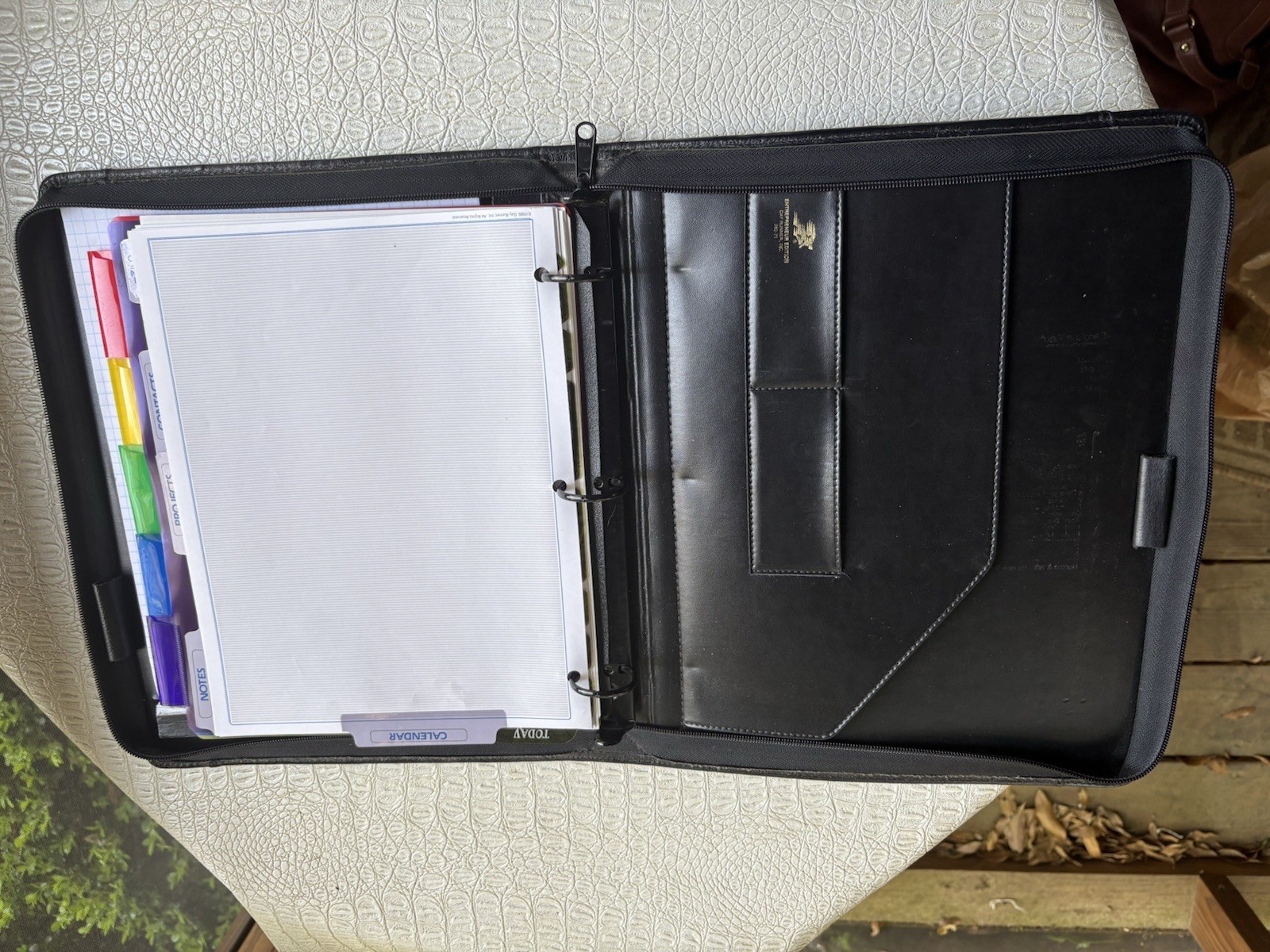 VTG Day Runner Planner Black Faux Leather Zip 3-Ring Entrepreneur Hidden Handles