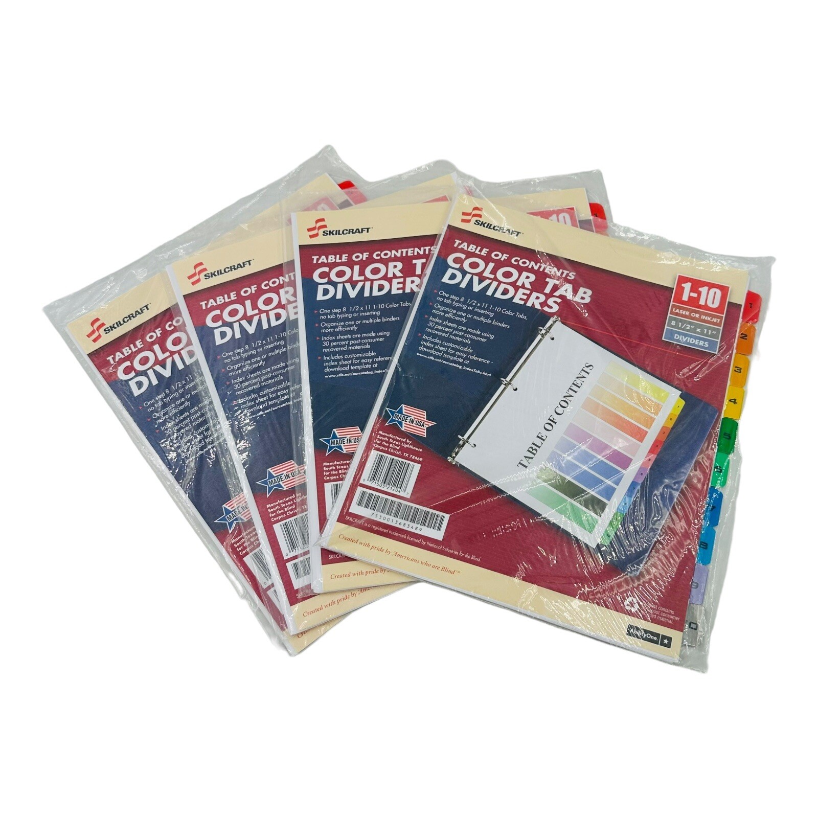 4 Sets Skilcraft 1-10 Table of Contents 3 Hole Punch Color Tab Dividers 8.5 x 11