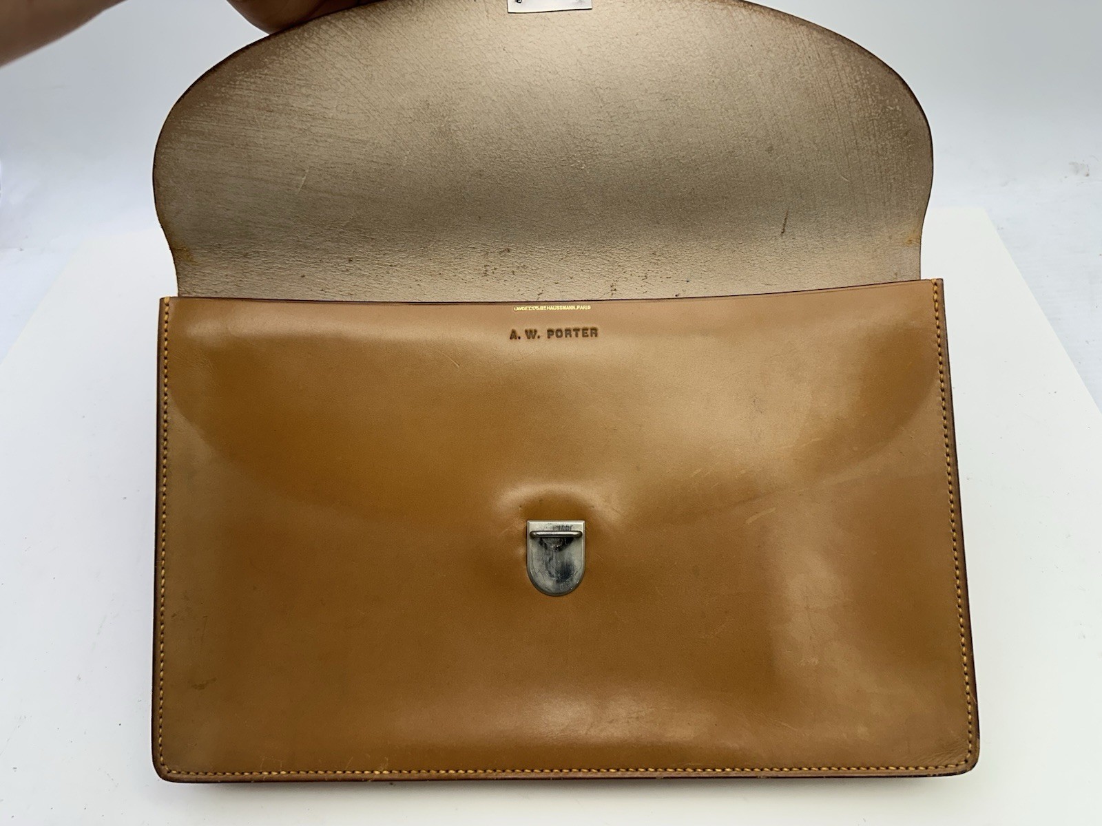 Vintage Haussmann Paris France Leather File Folder Portfolio Central Snap Clasp