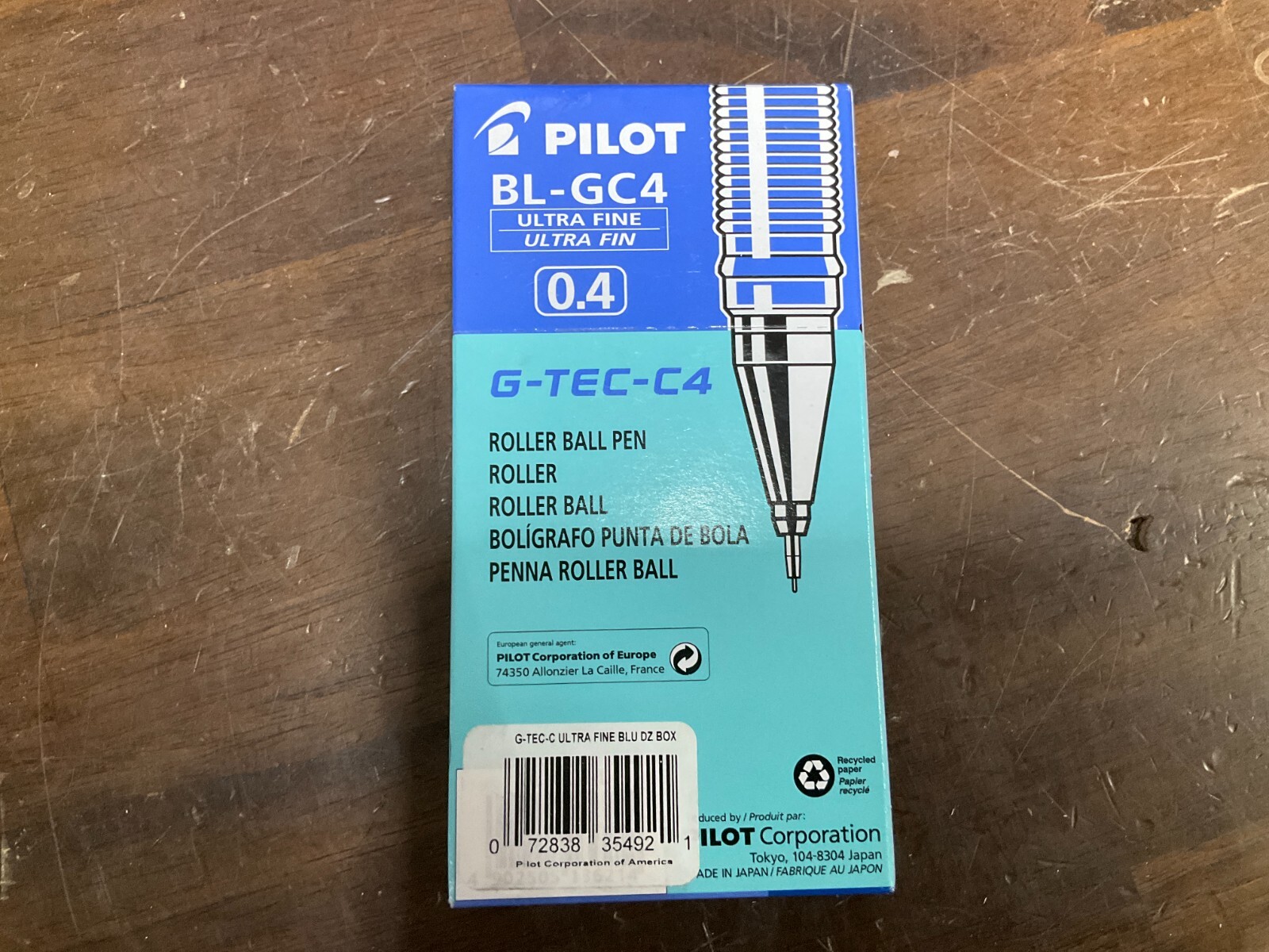 Pilot G-TEC-C4 0.4mm Blue Ultra Fine Roller Ball Gel Pen, BL-GC4-L BOX 12 PENS