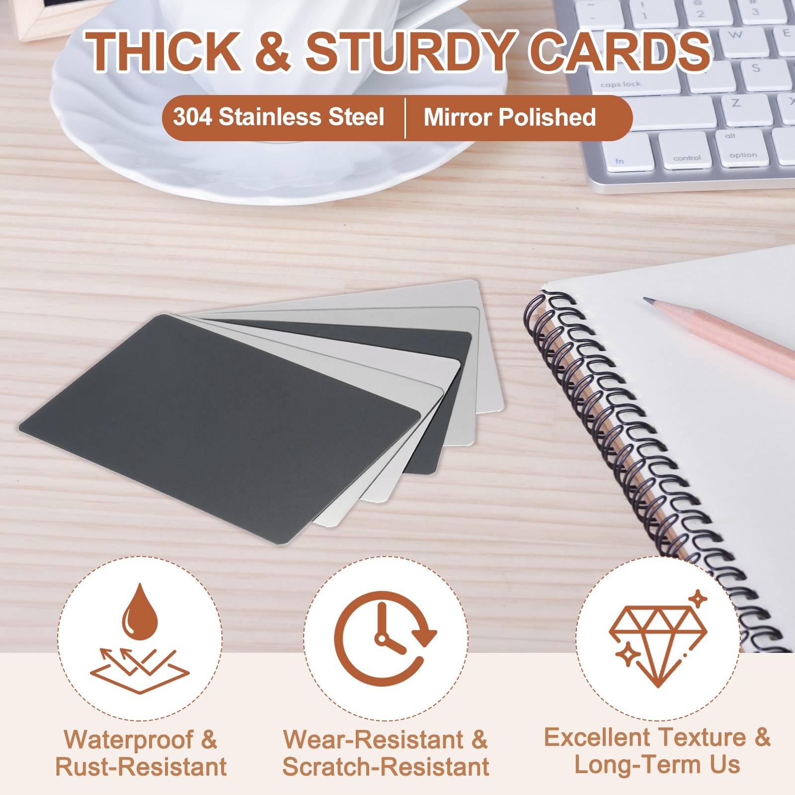 5pcs Metal Business Cards Blanks 3.3x2x0.02 Inch Mirror Laser Engrave White