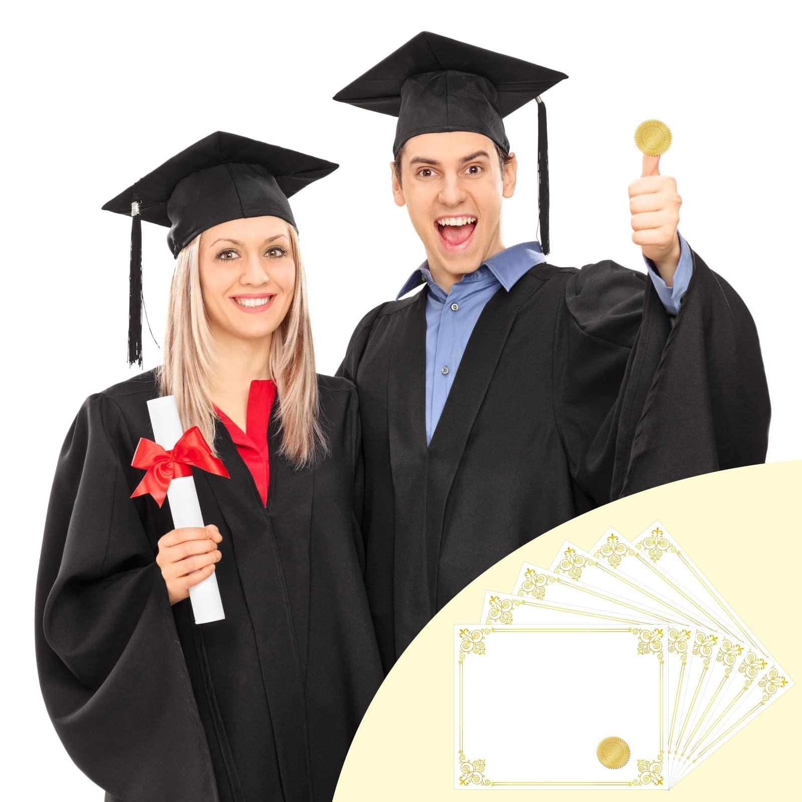 Certificate Paper 50 Sheets 11×8.5 Inches 100 Gold Seals Graduation Diploma