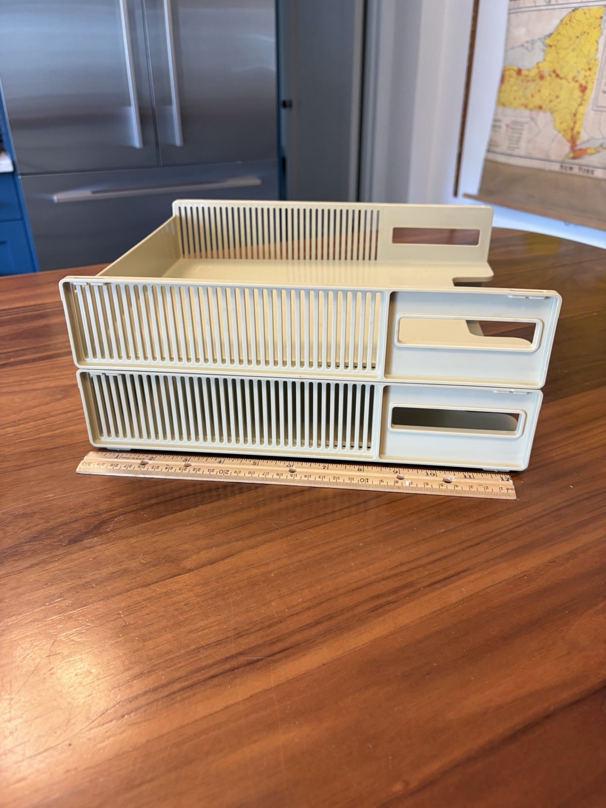 Vintage 1970s USA Eldon Office Products Plastic 2 Tier Paper Tray Tan Beige