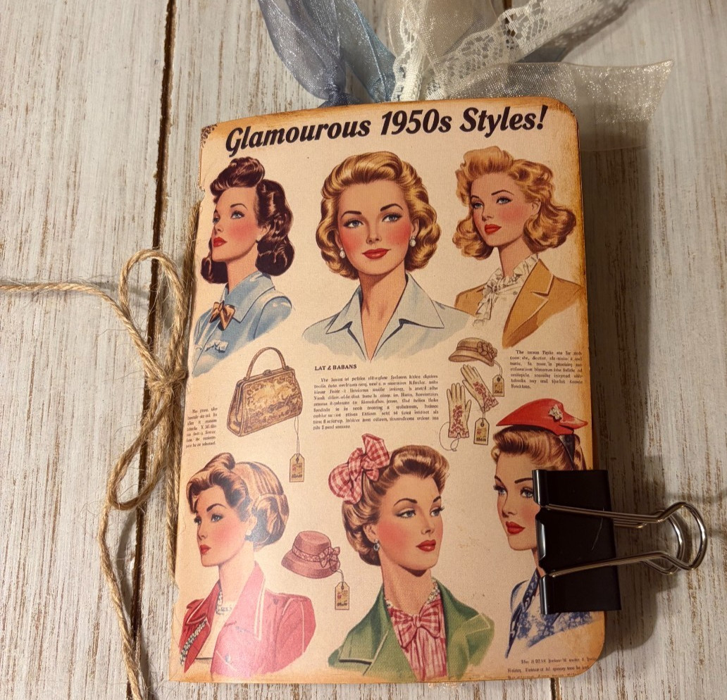 Junk Journal Handmade Booklet Book Vintage “1950’s Ladies” Pockets, Ephemera
