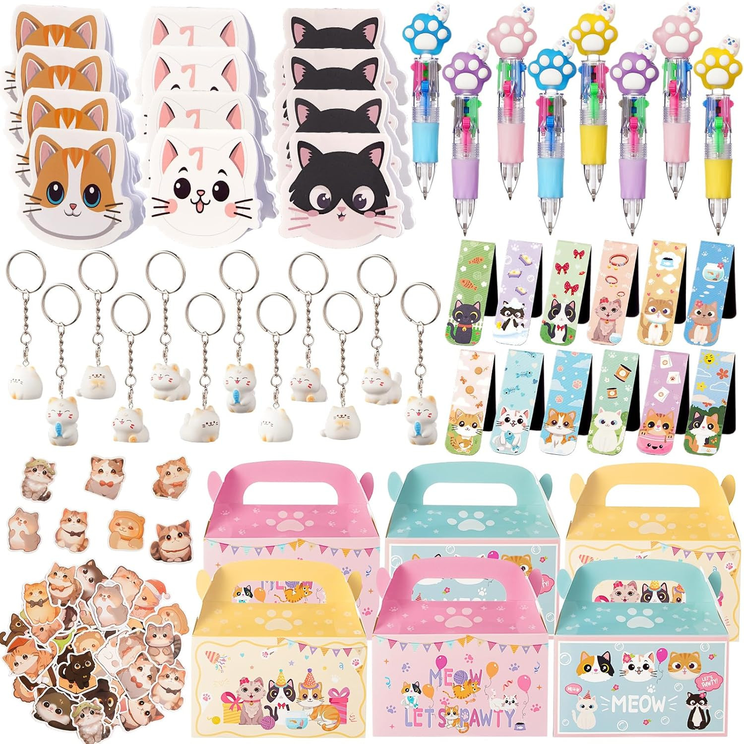 110 Pcs Cat Party Favors Set Return Gifts Bulk Cat Birthday Decorations for Kids