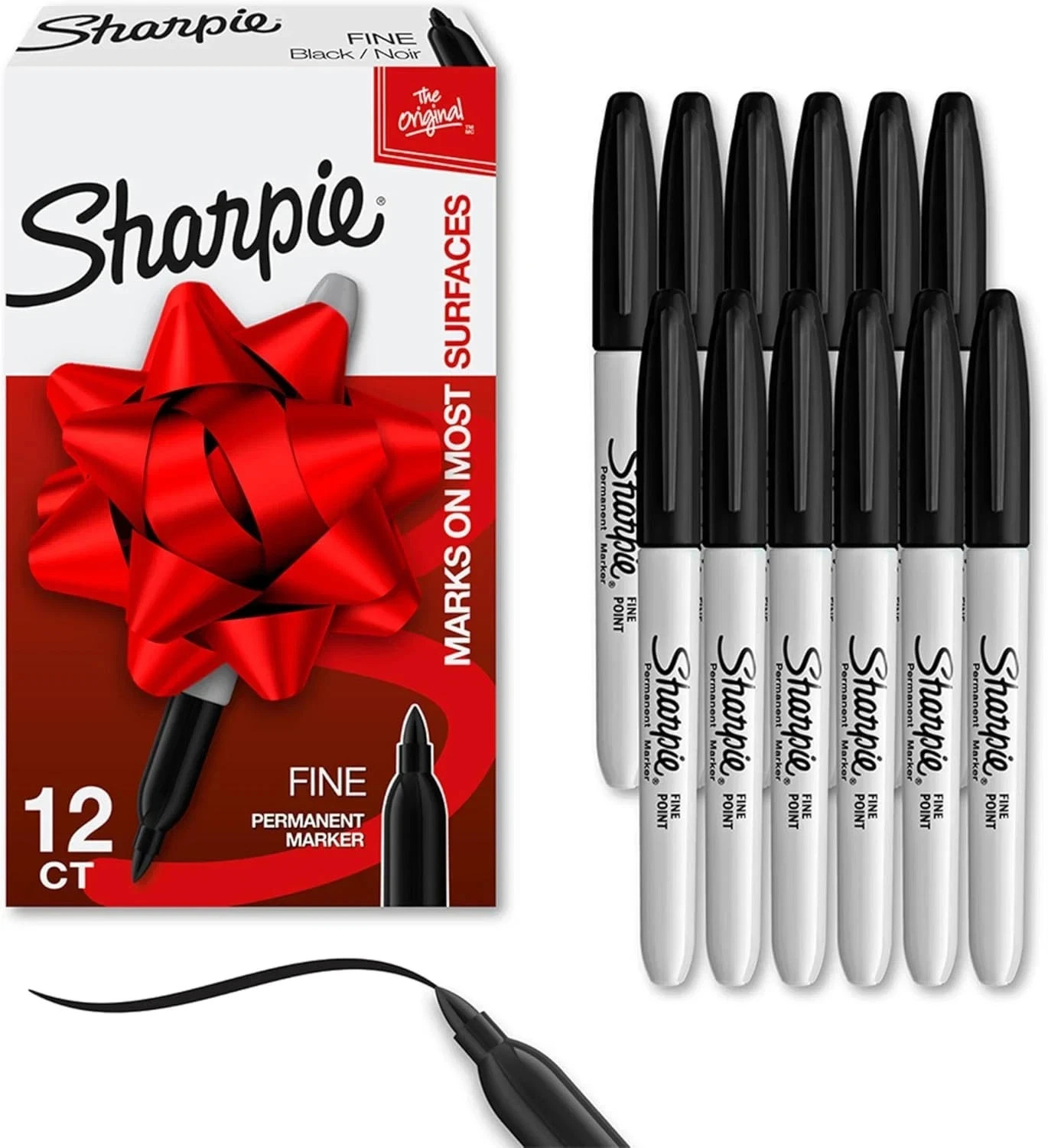 12 Sharpie Markers Fine Point Tip Black Permanent 30001 Sharpies Pens 12-Count