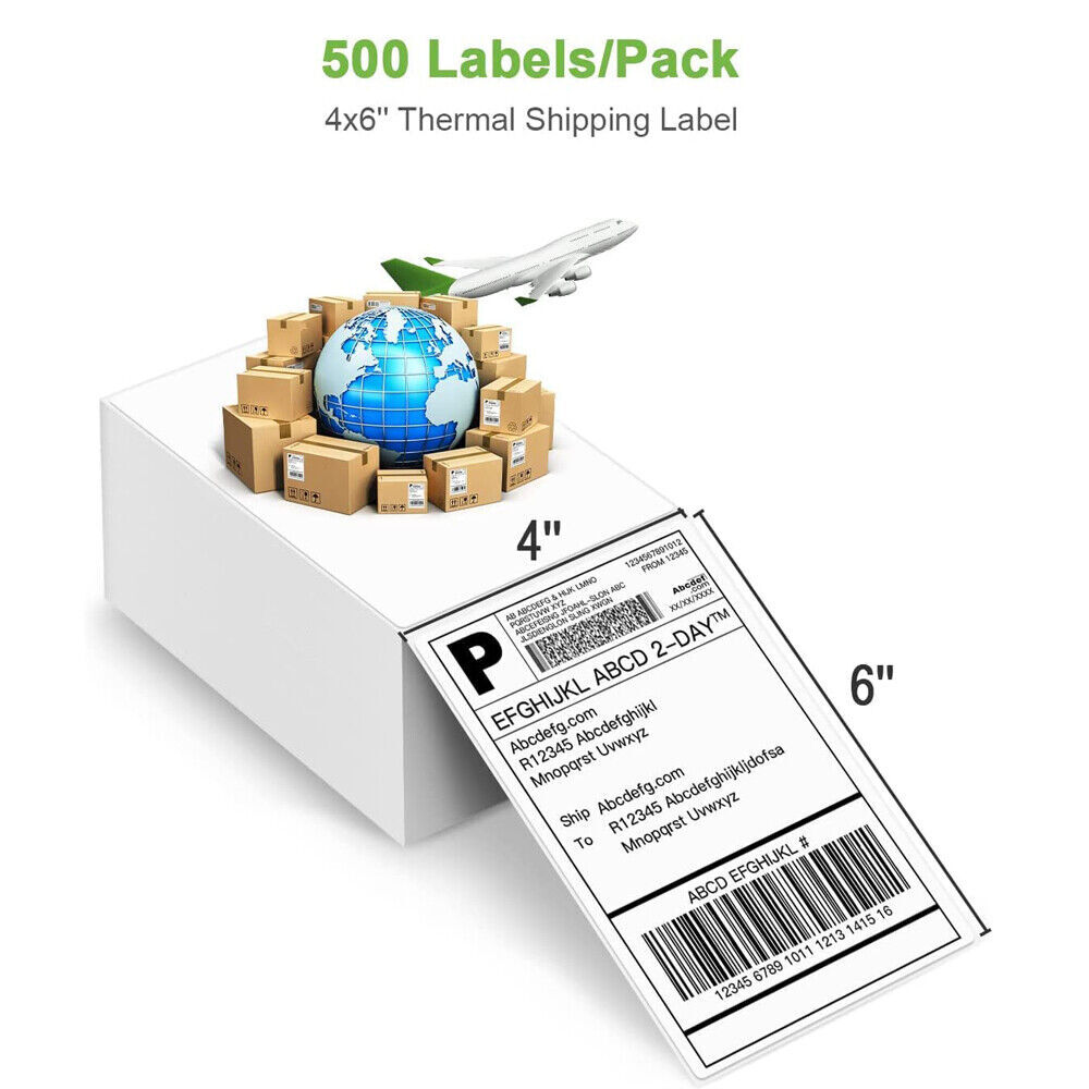 500 4″ x 6″ Fanfold Direct Thermal Shipping Labels for Zebra & Rollo Printers US