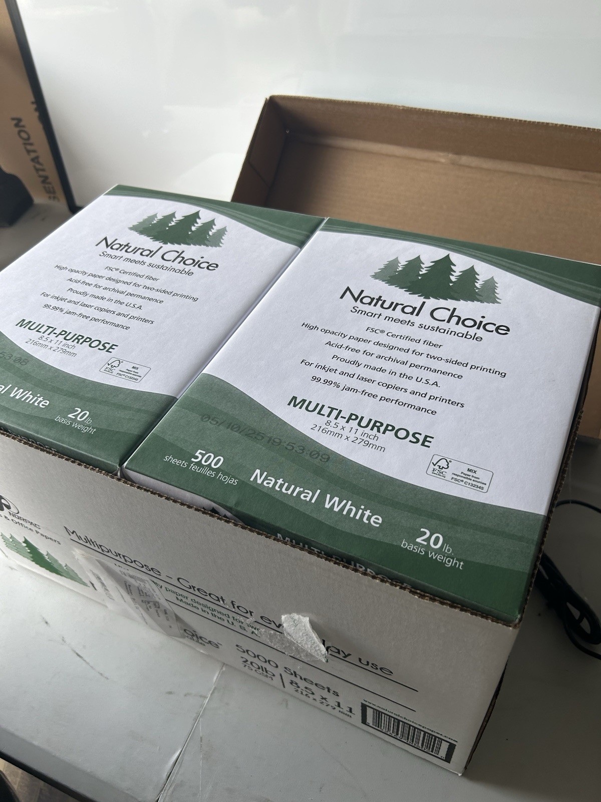 Natural Choice Multi-Purpose Copy Paper, 20 lb, Letter, White, 5000 Sheets