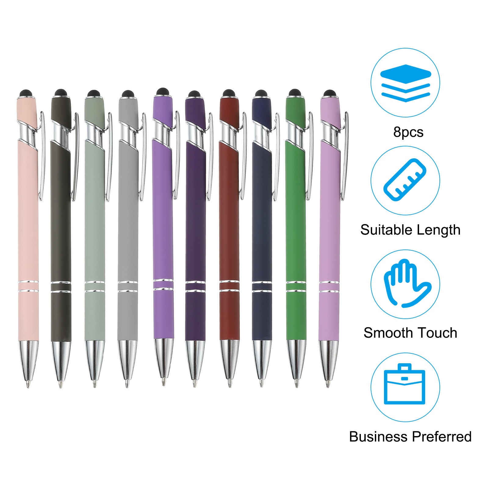 Ballpoint Pen with Stylus Tip, 6Pcs Metal Pen Stylus Pen Style 3, Purple