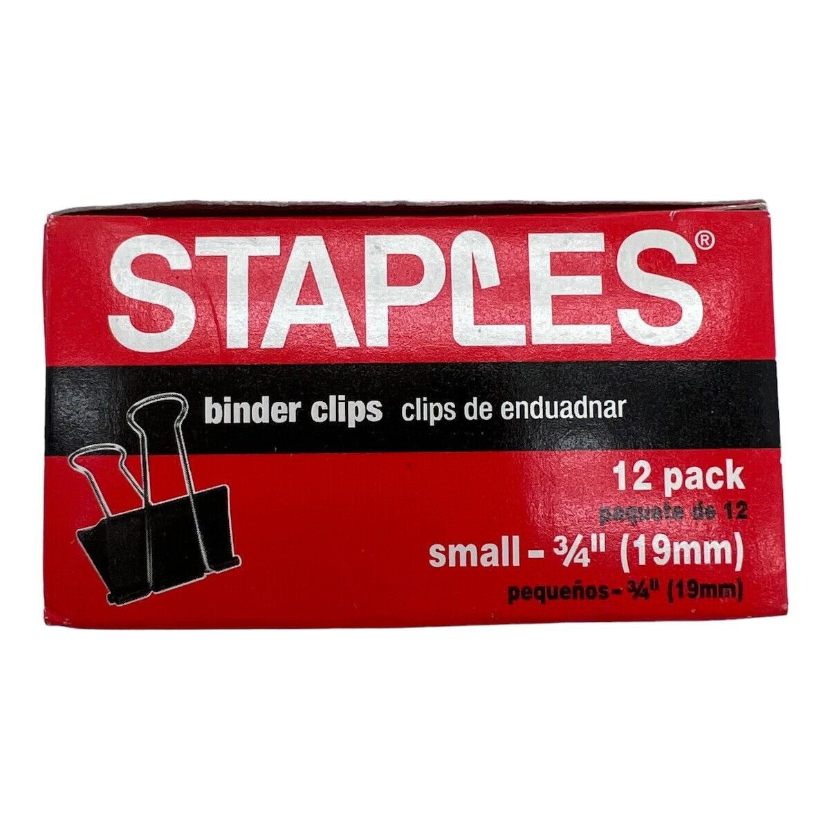 Staples Binder Clips 12-Pack Small 3/4″ 19mm Black & Silver For Office Supply Or