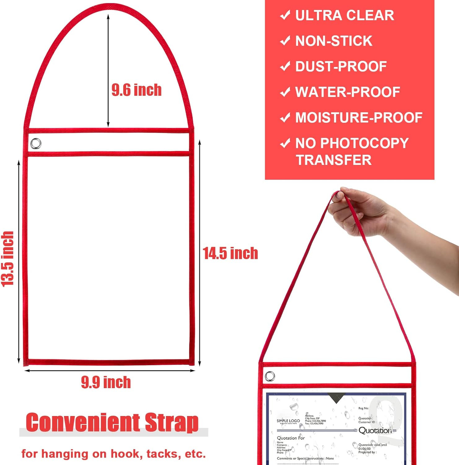 50 Pack Job Ticket Holders Work Order Pockets for 9 X 12 Inch Hanging Sleeve Pla