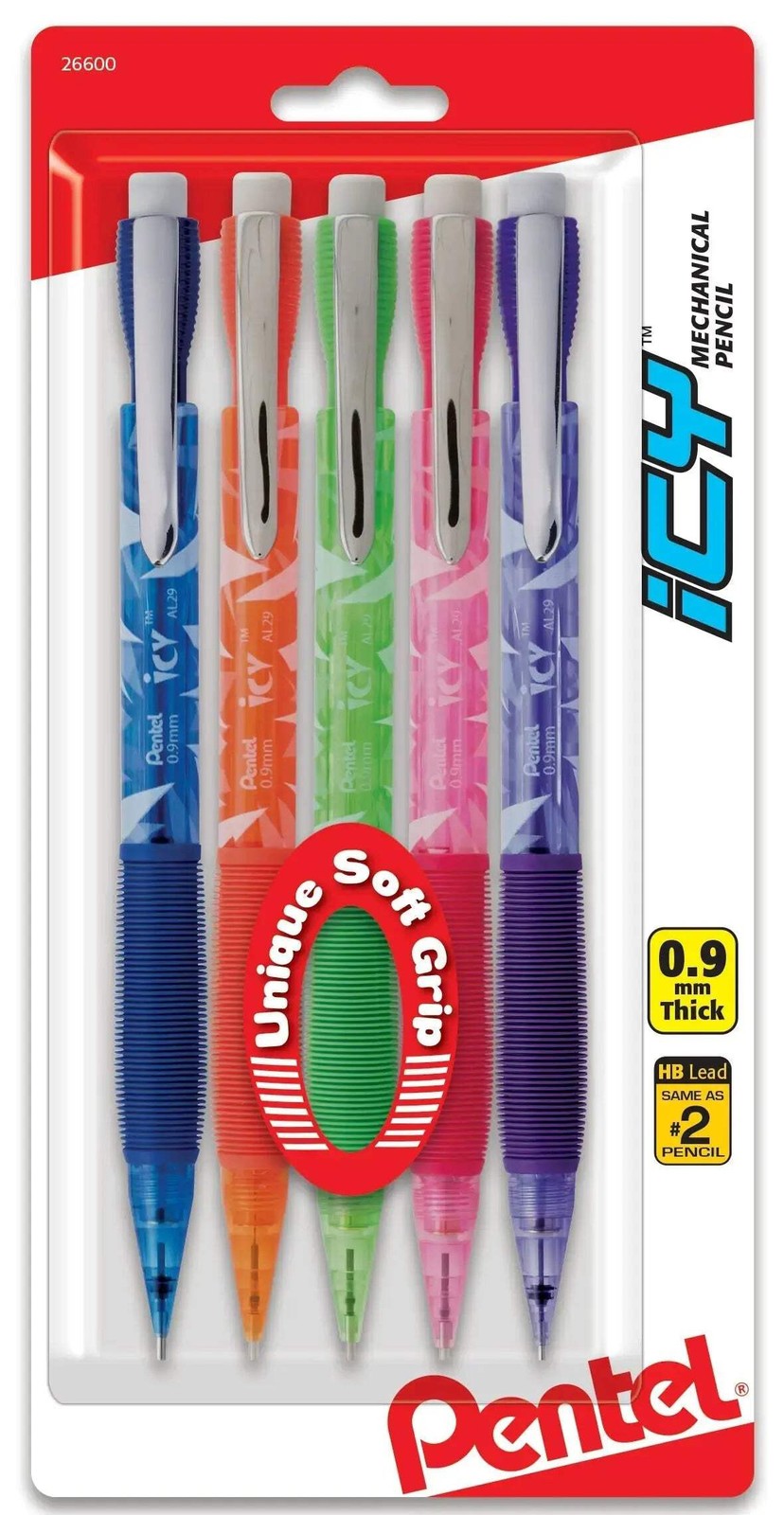 Pentel Icy Mechanical Pencil 0.9mm 5-Pk (AL29TBP5M)