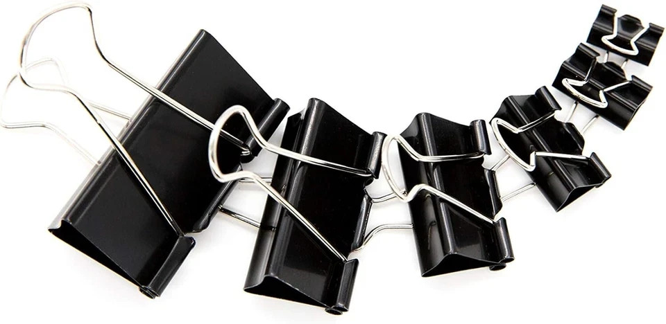 Binder Clips Paper Clamps Assorted Sizes 100 Count (Black), X Large, Large, Medi