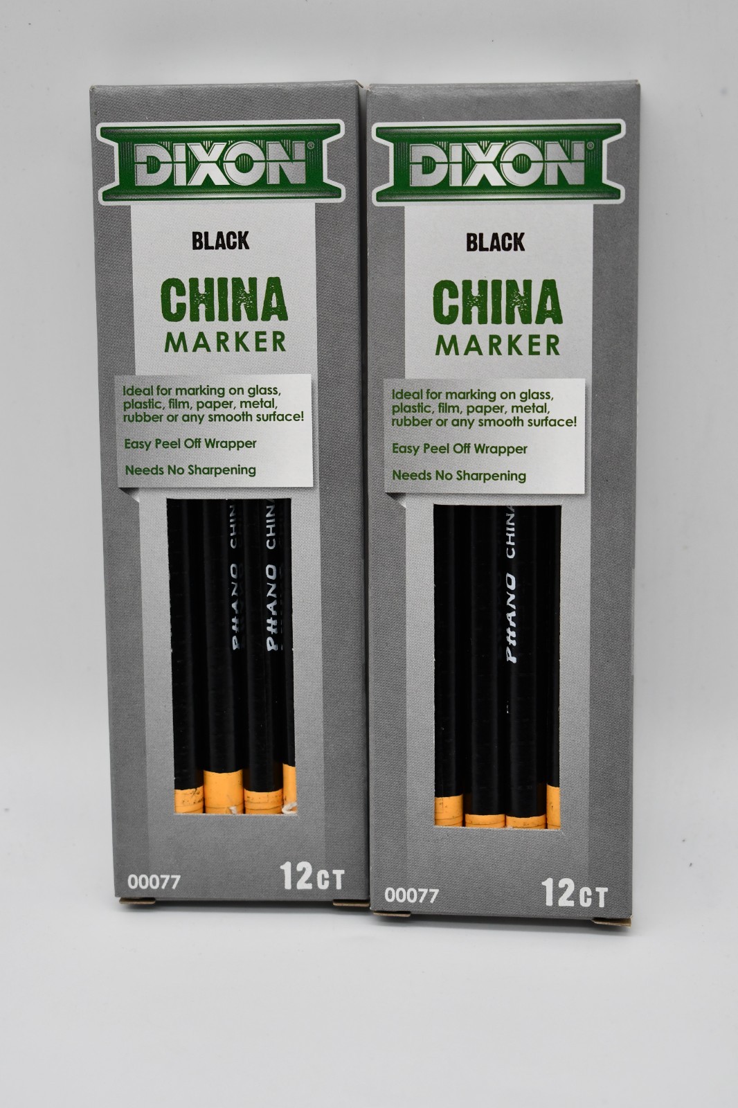 2 Boxes Of 12 Dixon Phano China Marker Black 77 00077, Peel Off Wrapper Pencil
