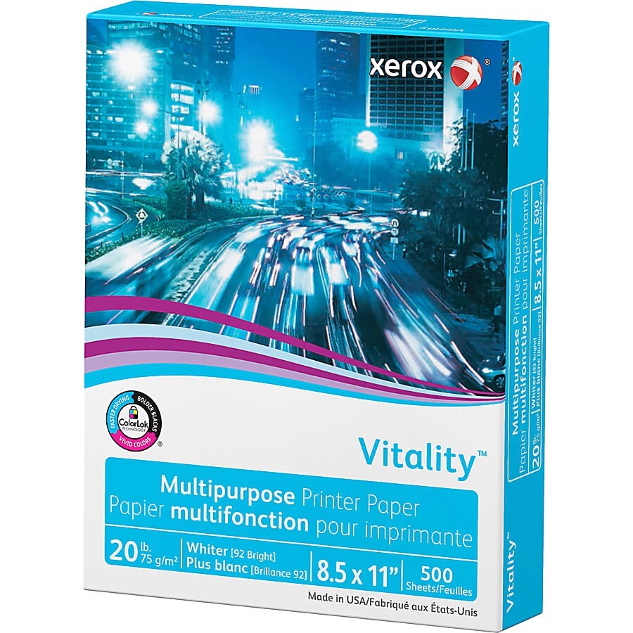 Xerox Vitality 8.5″ x 11″ Multi-use Printer Copy Paper 20 lbs 92 Brightness 5000