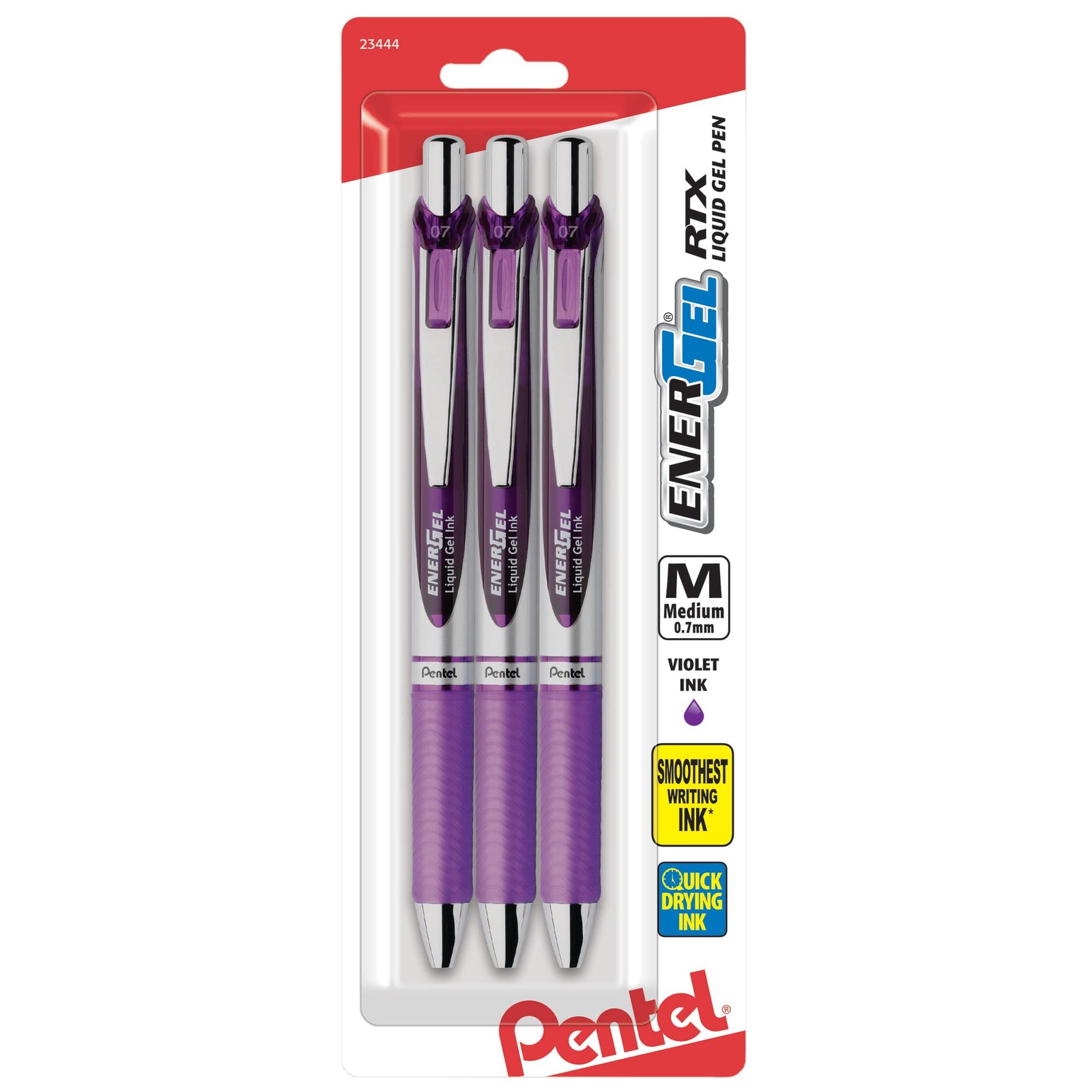 Energel Rtx Purple Gel Pens Pack Of 3 0.7Mm Medium Tip Fast Drying Writing