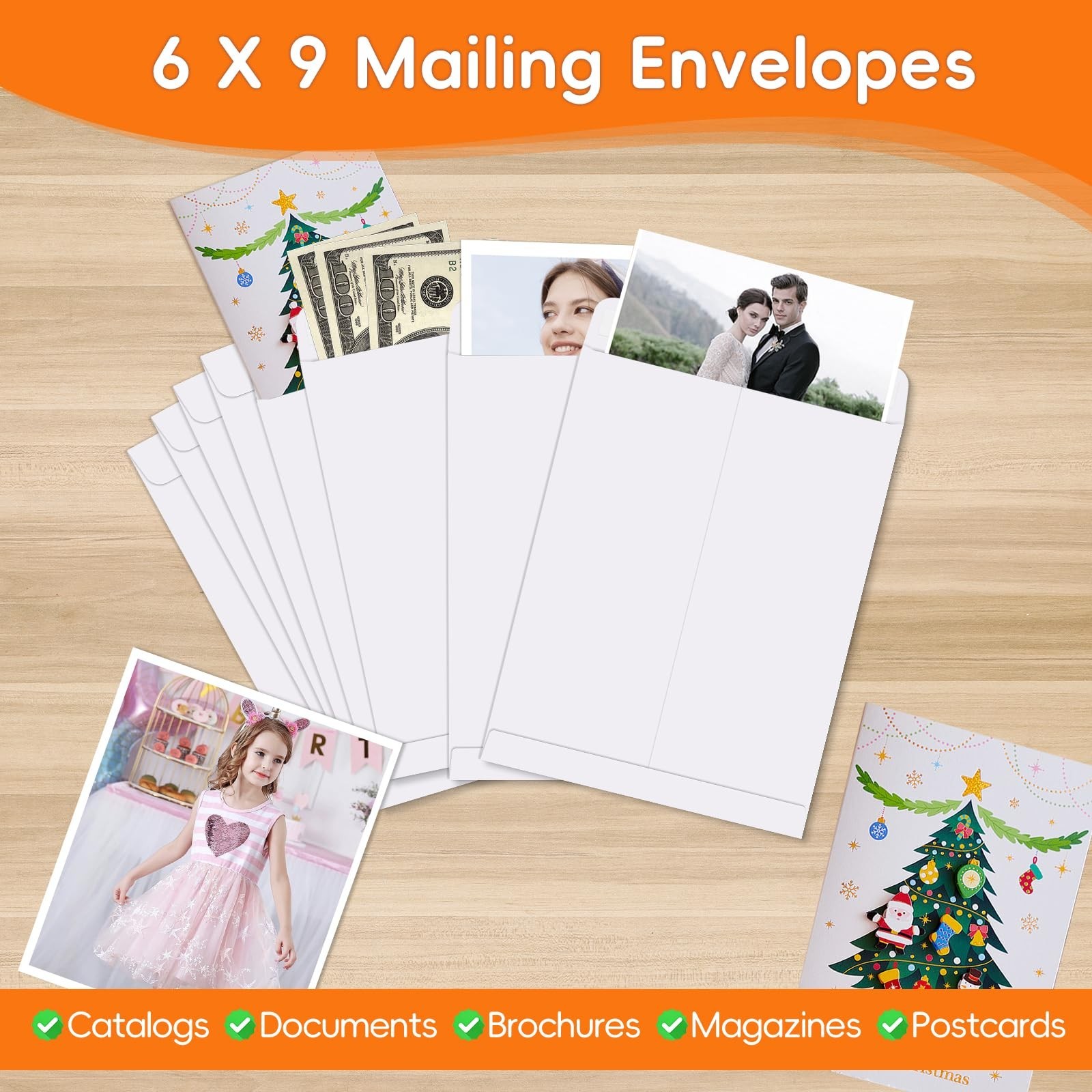 50 Pack 6×9 Envelopes Self Seal, White Catalog Mailing Envelopes 6 x 9 Manill…