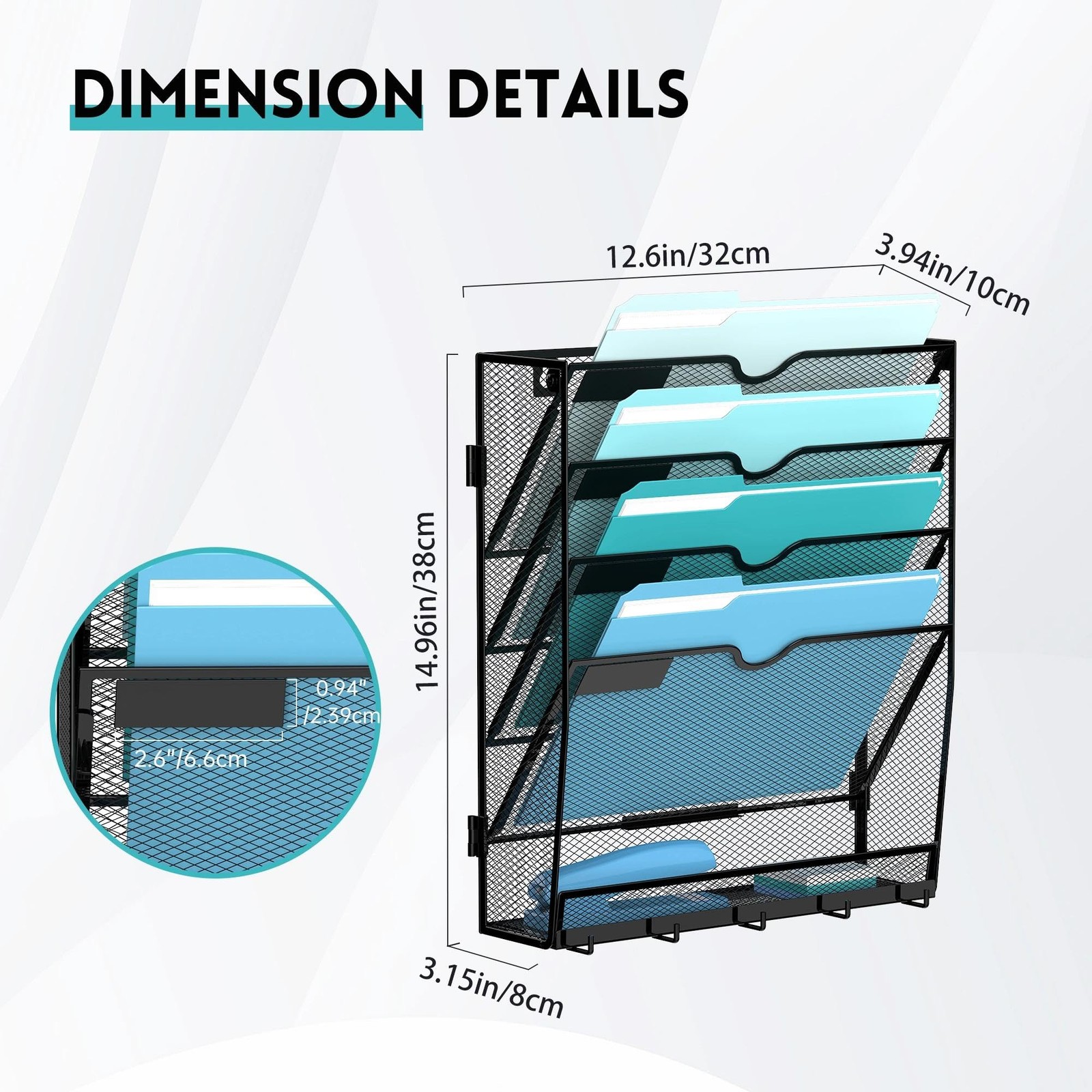 5 Tier Wall File Organizer Hanging File Organizer with 5 Hooks, Mail Holder …