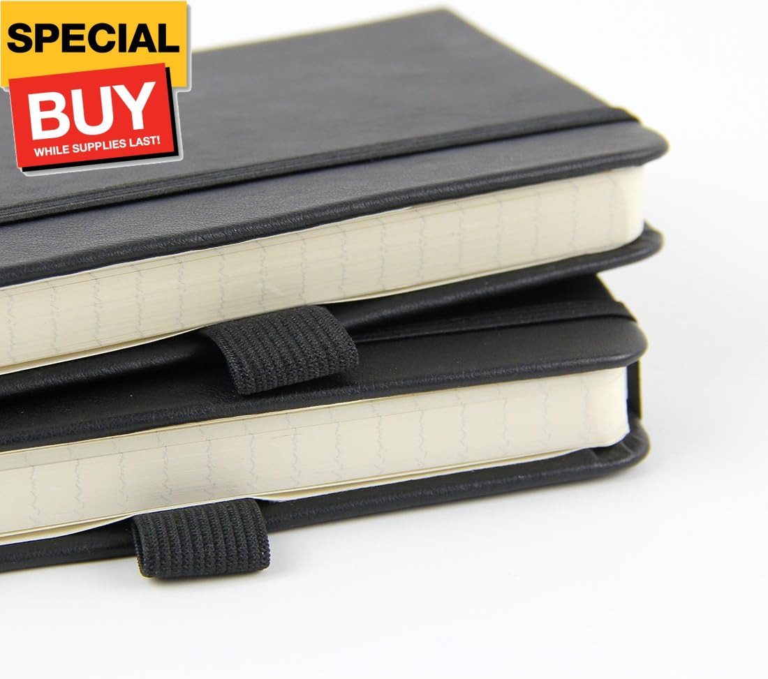 (2-Pack Pocket Notebook 3.5″ x 5.5″, Small Hardcover Journal with Pen Holder, In