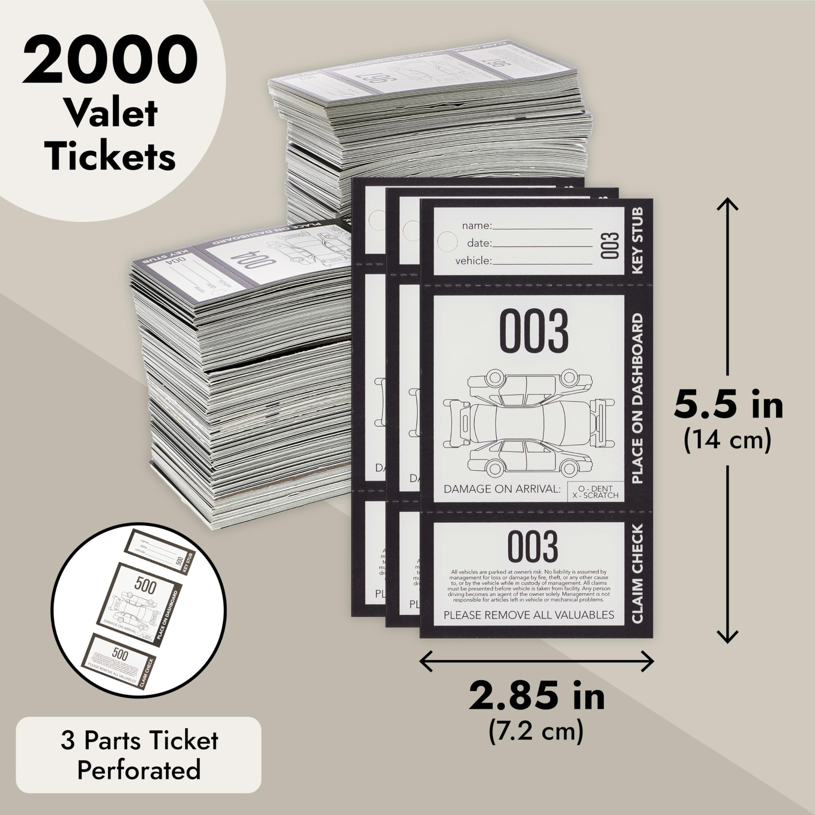 Juvale Valet Parking Tickets – 2000 Count 000-999 3-Part Perforated Cardstock 2