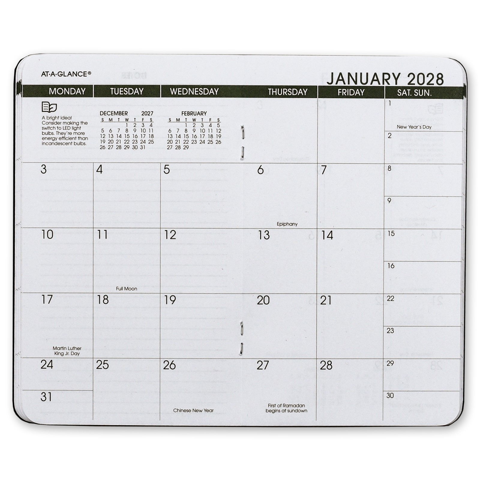 2026 & 2027 At-A-Glance 70-024G 2-Year Recycled Monthly Planner, 3-1/2 x 6-1/8″