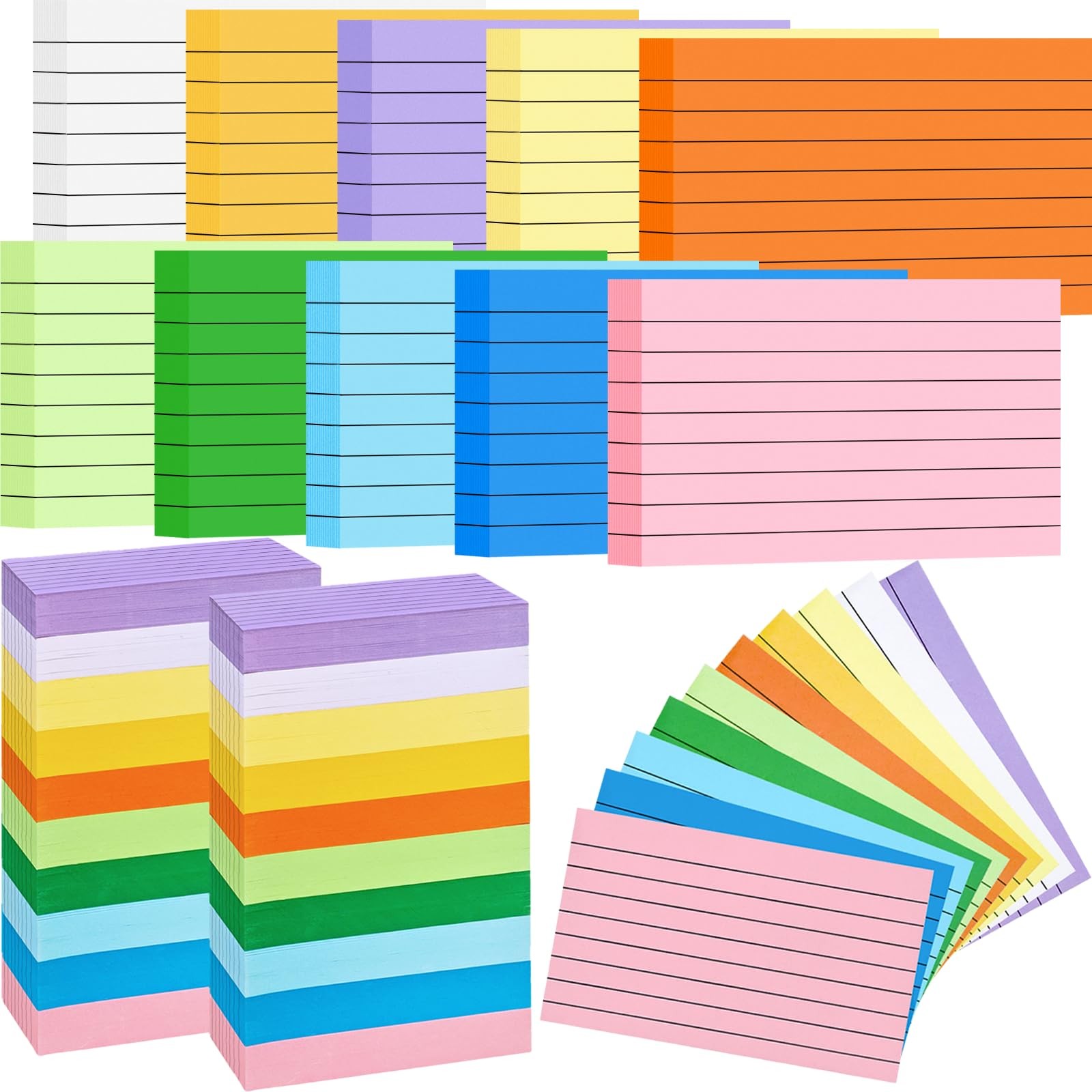2000 Count Colored Index Cards 3×5, Lined Note Cards, Notecards, Study Cards,…