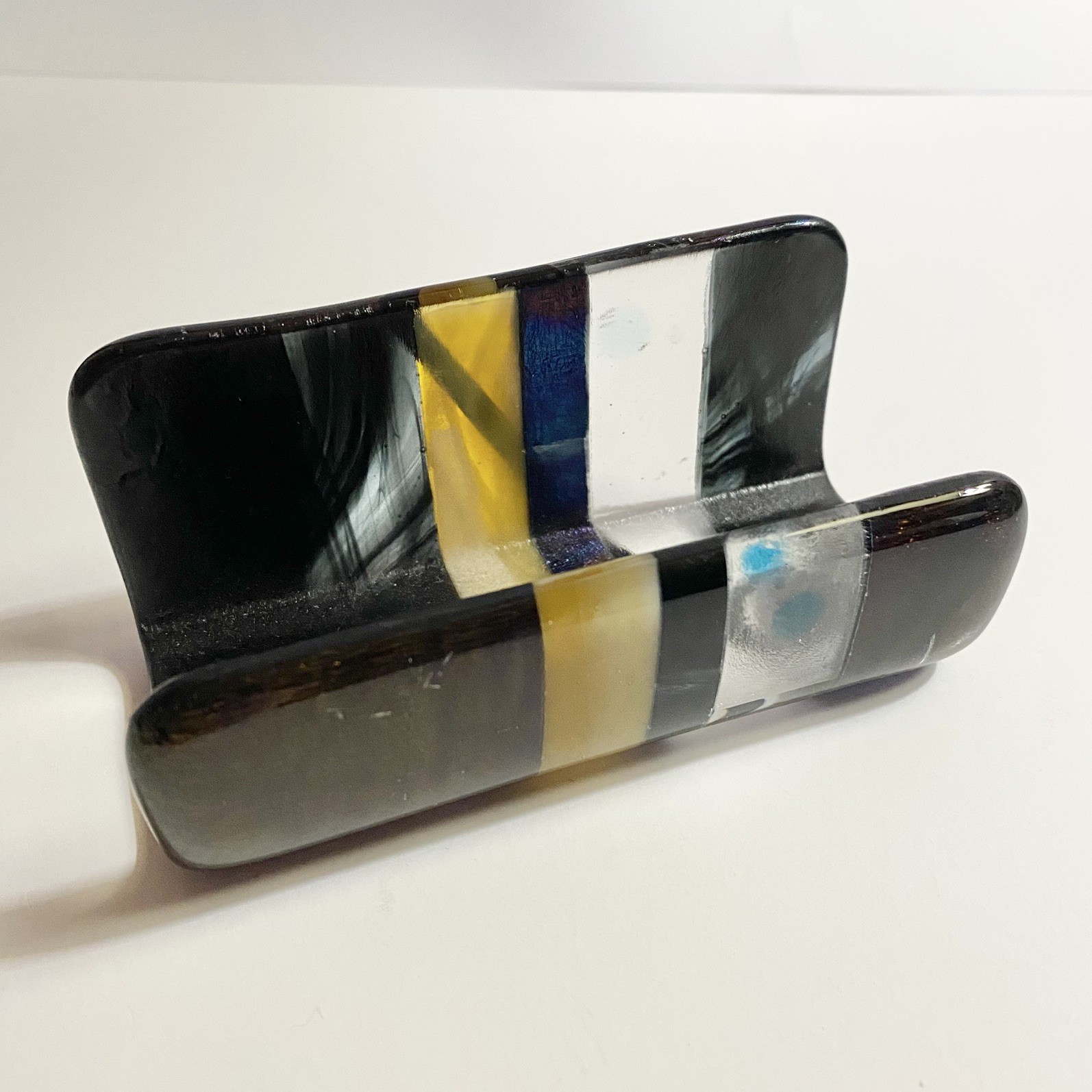 Fused Glass Dichroic Multicolored Business Card Holder Artist Signed