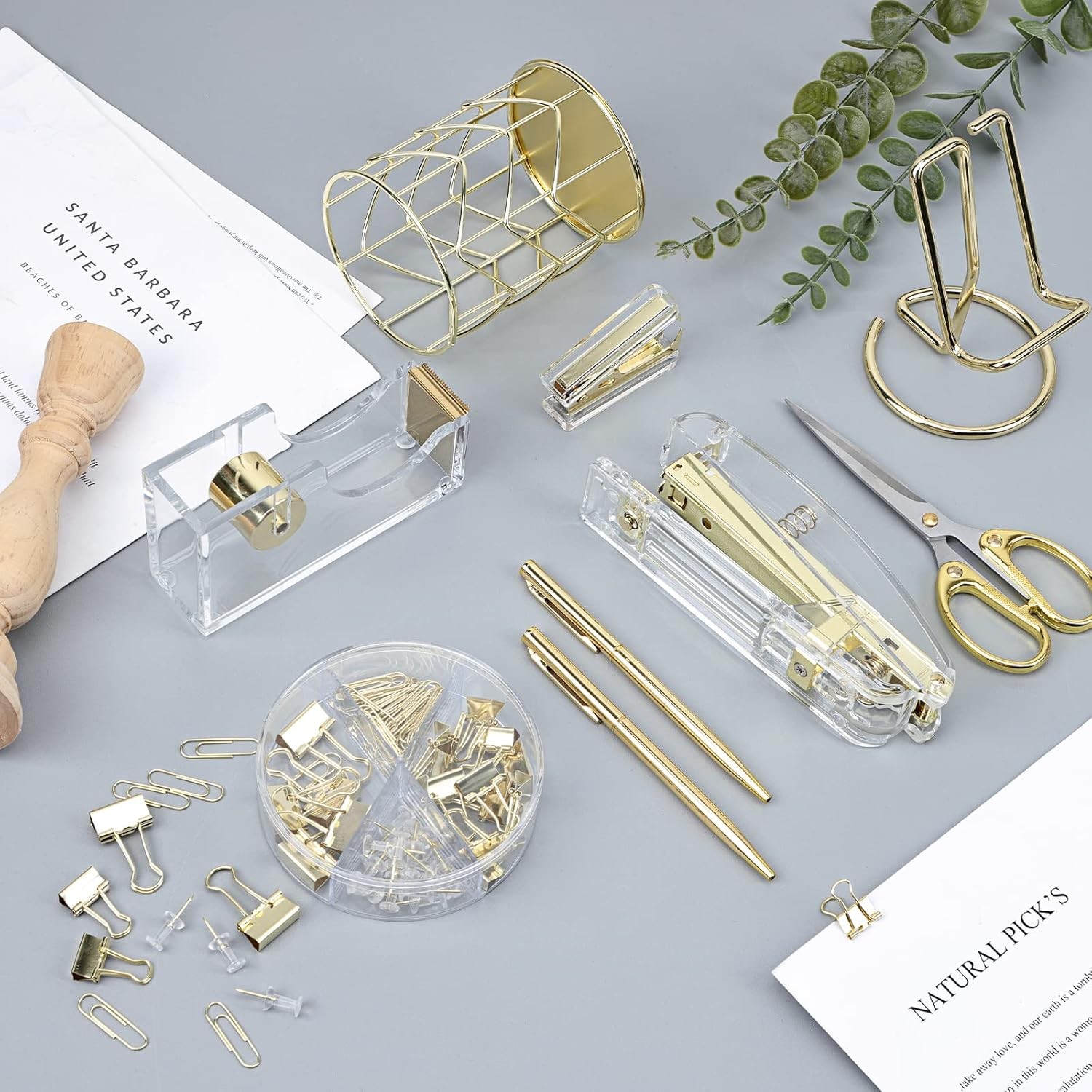 EOOUT Gold Office Supplies Set Desk Accessories, Acrylic Stapler