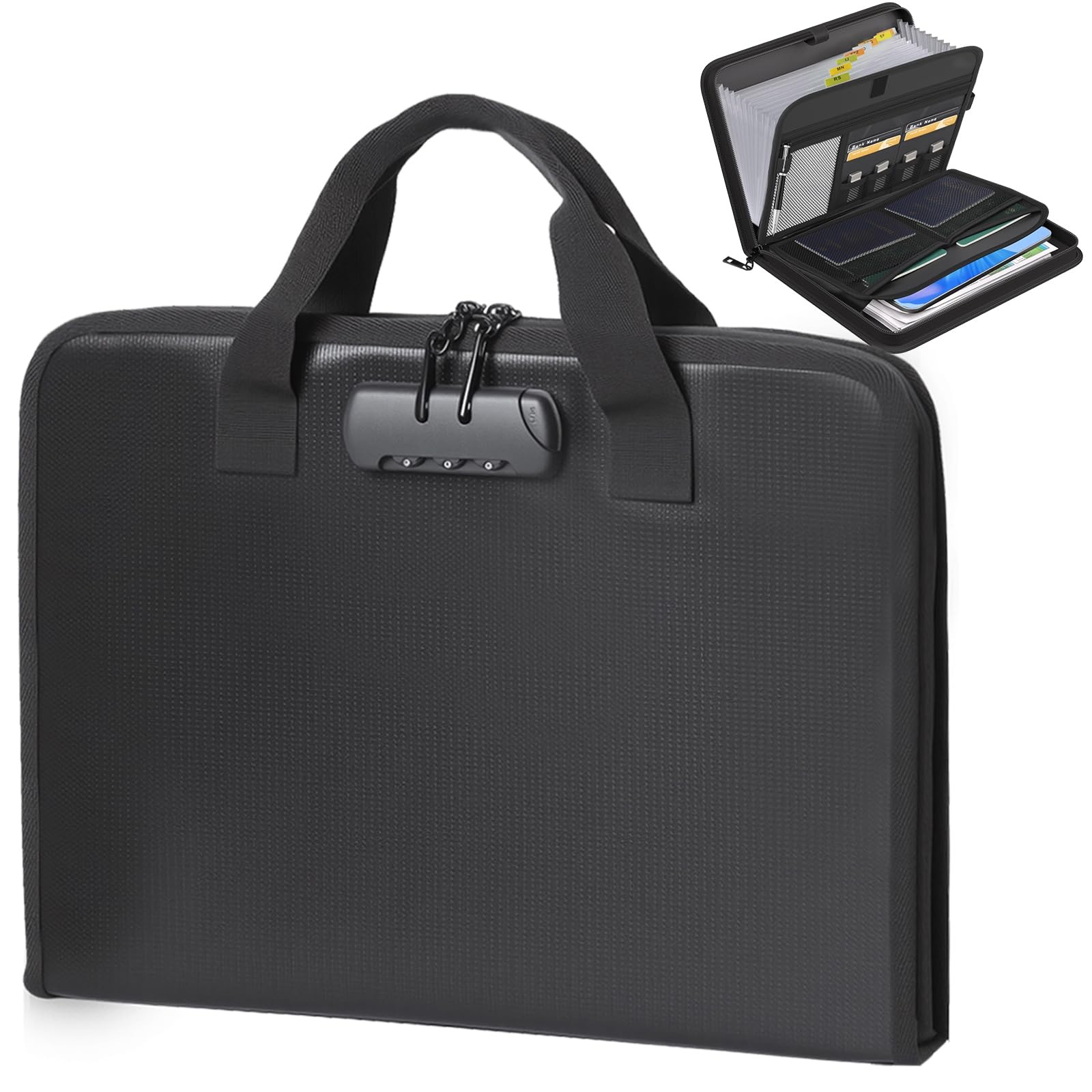 Accordion File Organizer with Combination Lock,Fireproof Expanding File Folde…