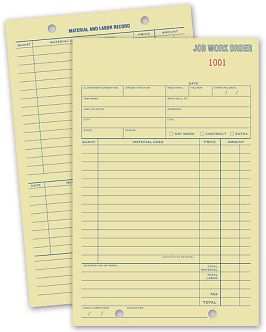 256 Job Work Order Cards Padded 500 cards