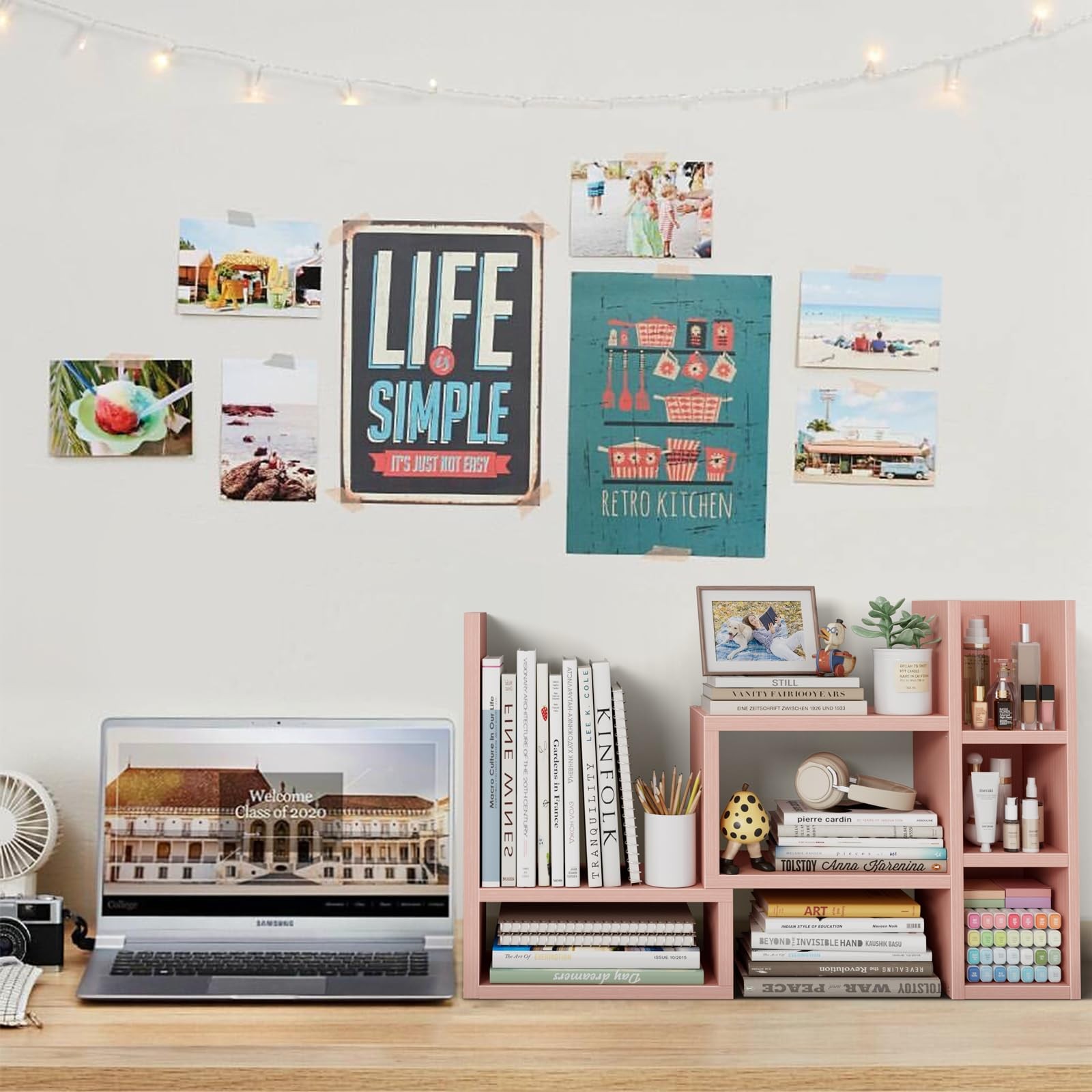 NUTIKAS Desk Shelves Desktop Organizer Shlef – Pink Office 13.2 Inches,