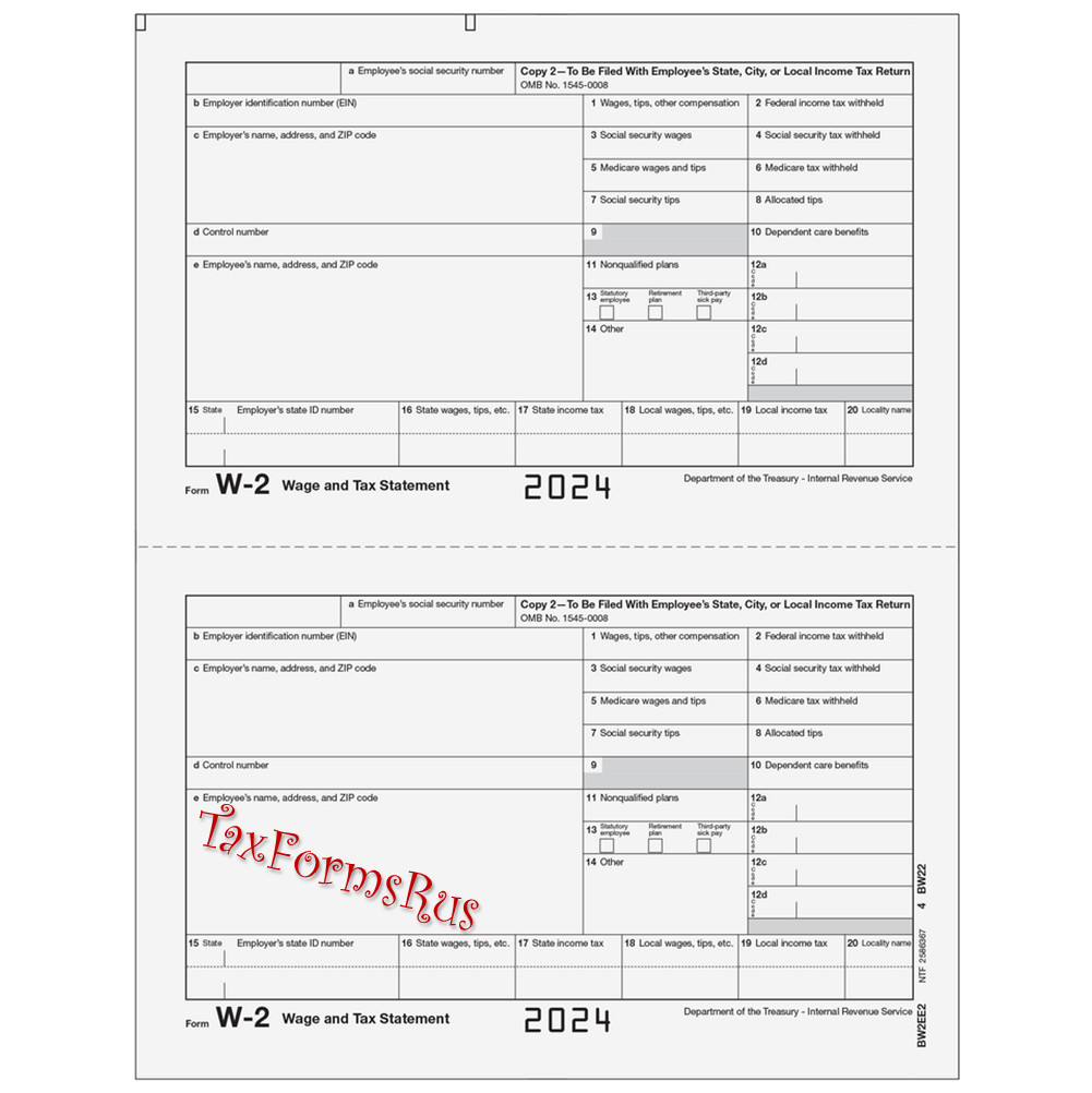 2024 IRS Tax Form W-2 Wage Stmts 10 employees LASER +(2)W3 #W2TRADS605 – NO Env