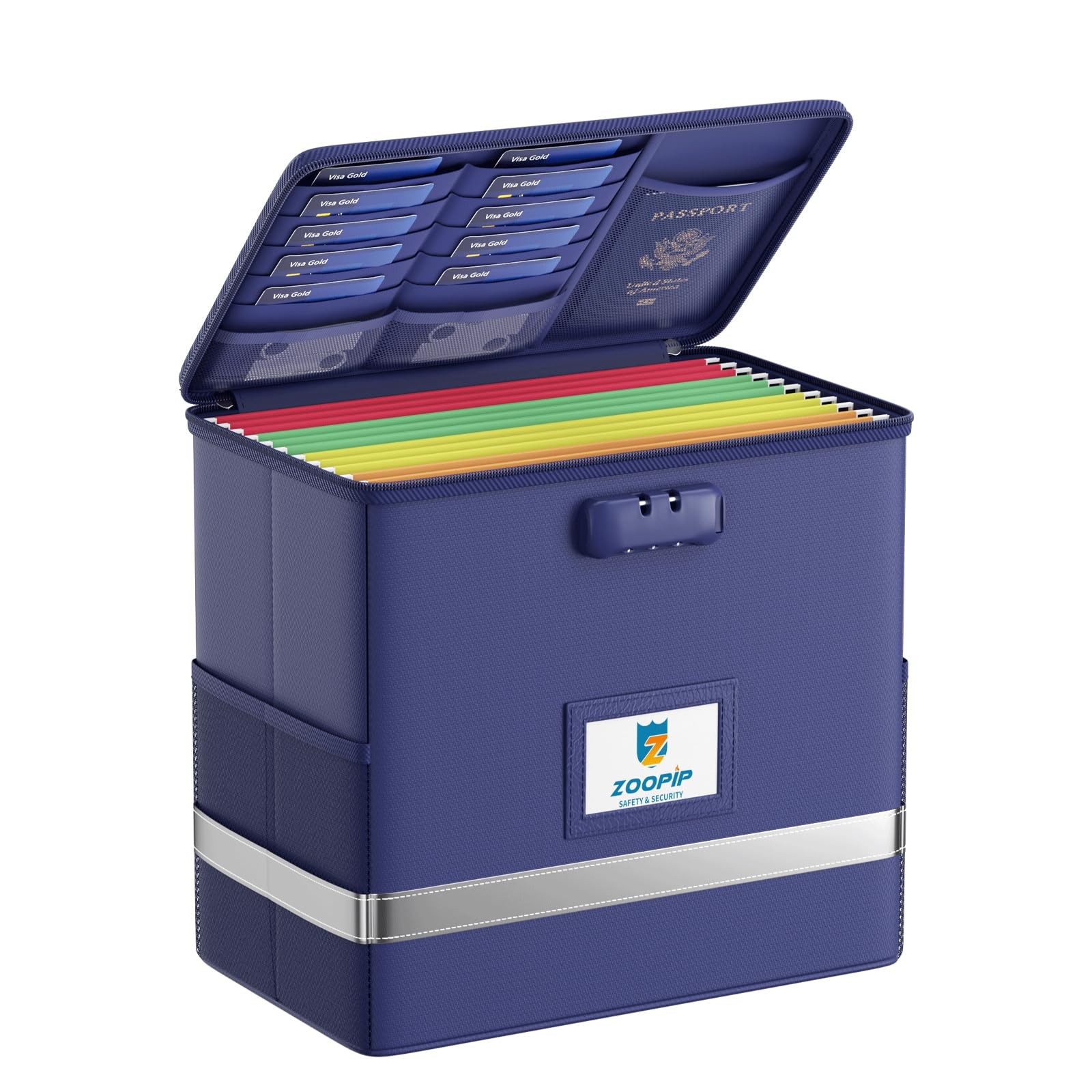 Blue Fireproof Document Storage Organizer Hanging File Folder Lock 12.2x6x10.2