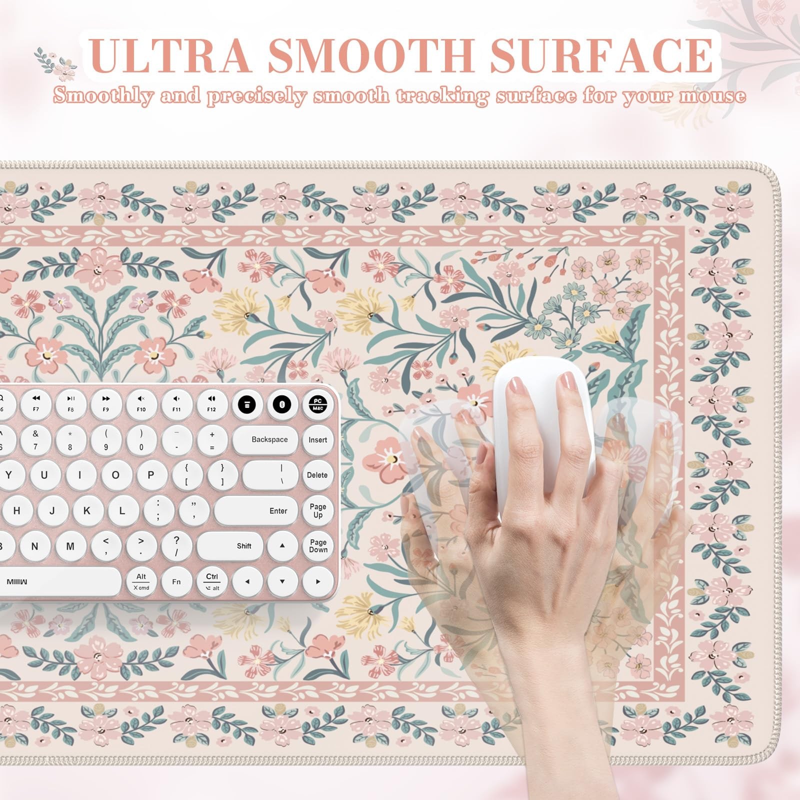 iCasso Pink Floral Desk Mat, Pad, XXL Large 35.4″ x 15.7″, A-pink