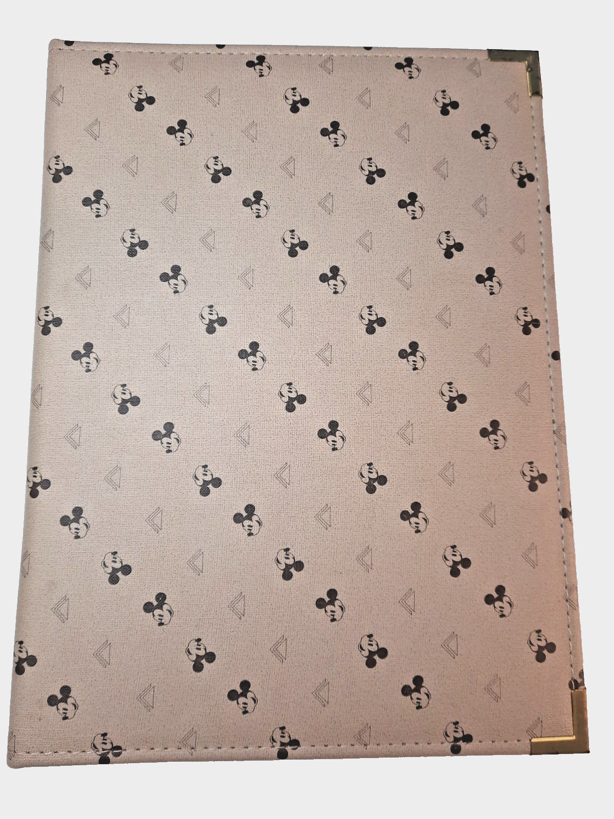 VTG-Disney Signature-Mickey Mouse Padfolio Portfolio-Tan & Black 9.5″ No Logo NM