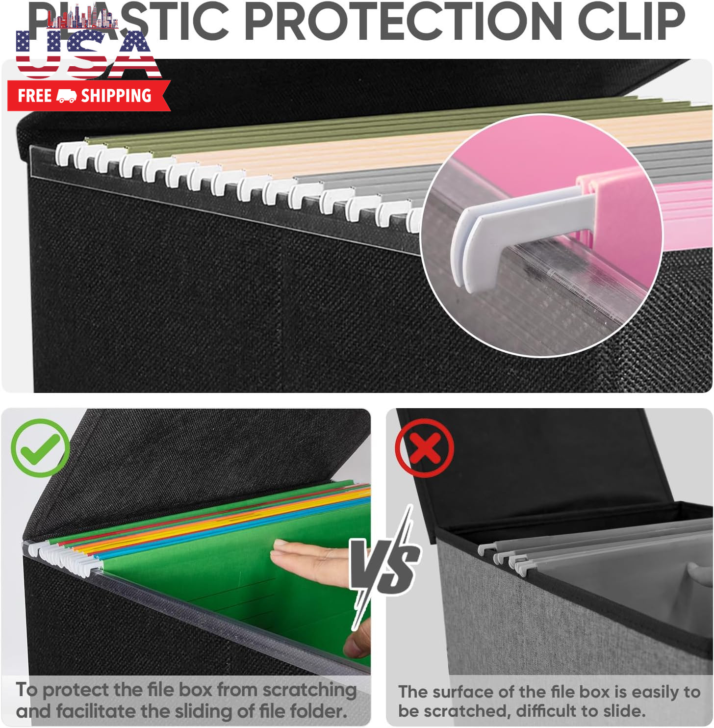 File Organizer Box with Lid, Collapsible File Folder Organizer with Plastic Slid