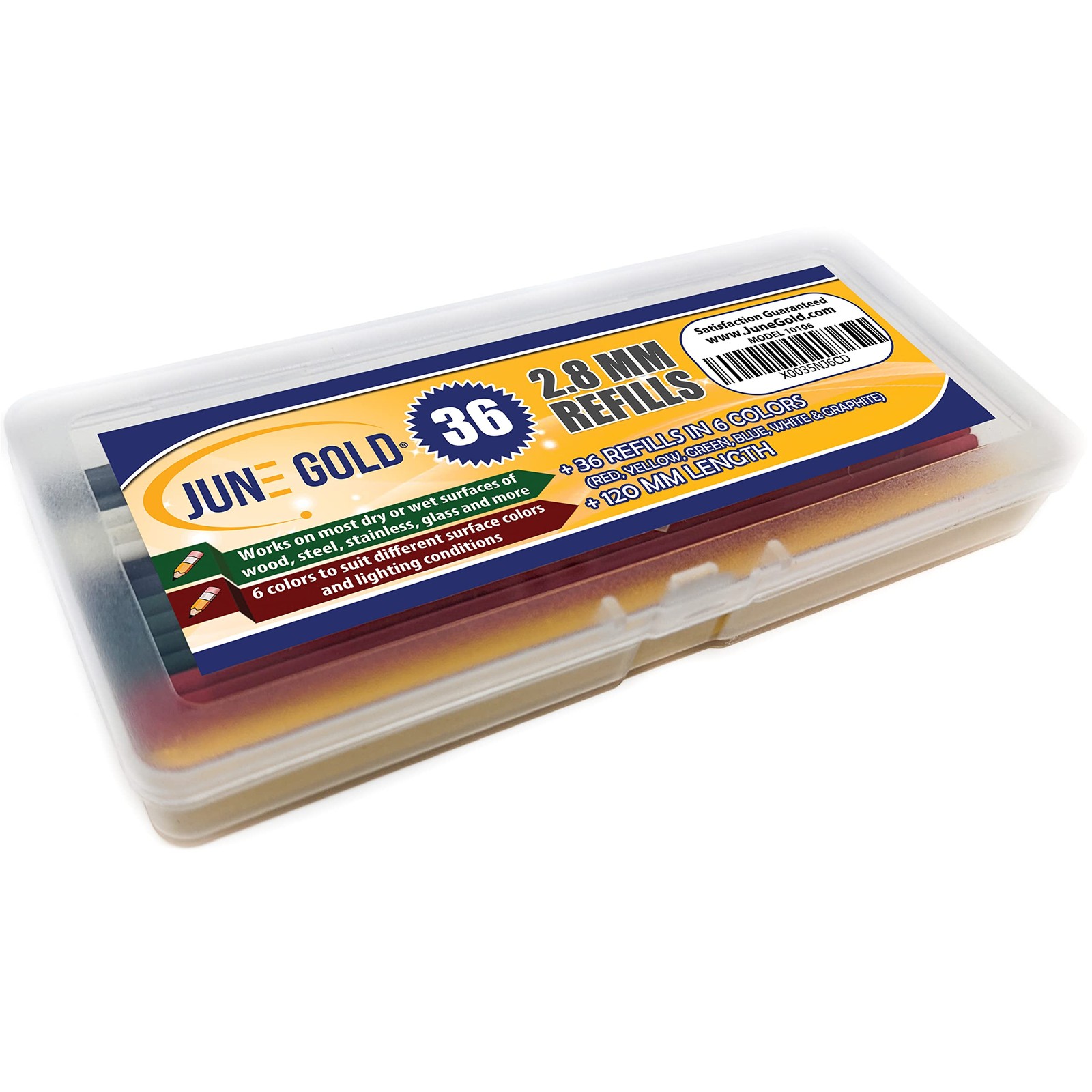 June Gold 36 Colored 2.8 mm Lead Refills, 6 1 Count (Pack of 36), Assorted