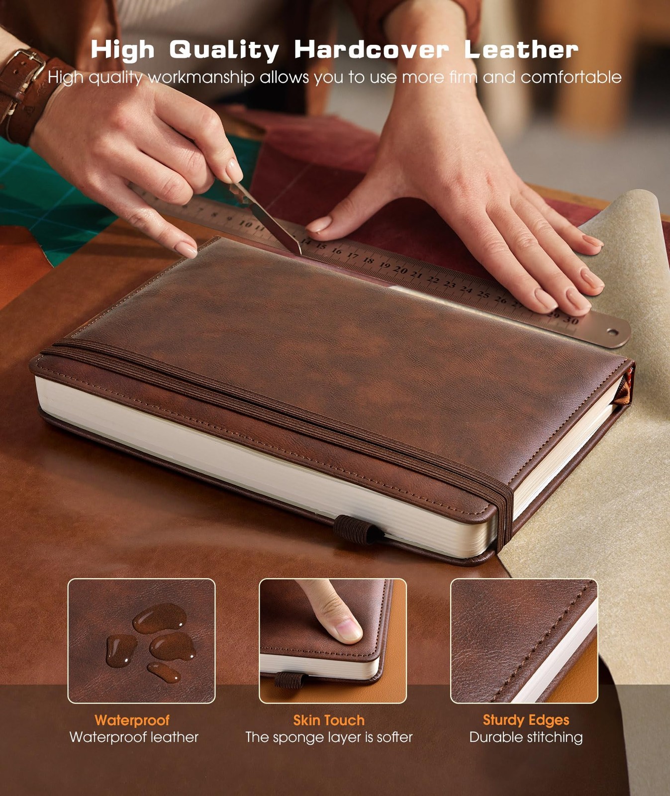 Lined Journal Notebook for Women Men, 256 Numbered Pages Hardcover Leather Jo…