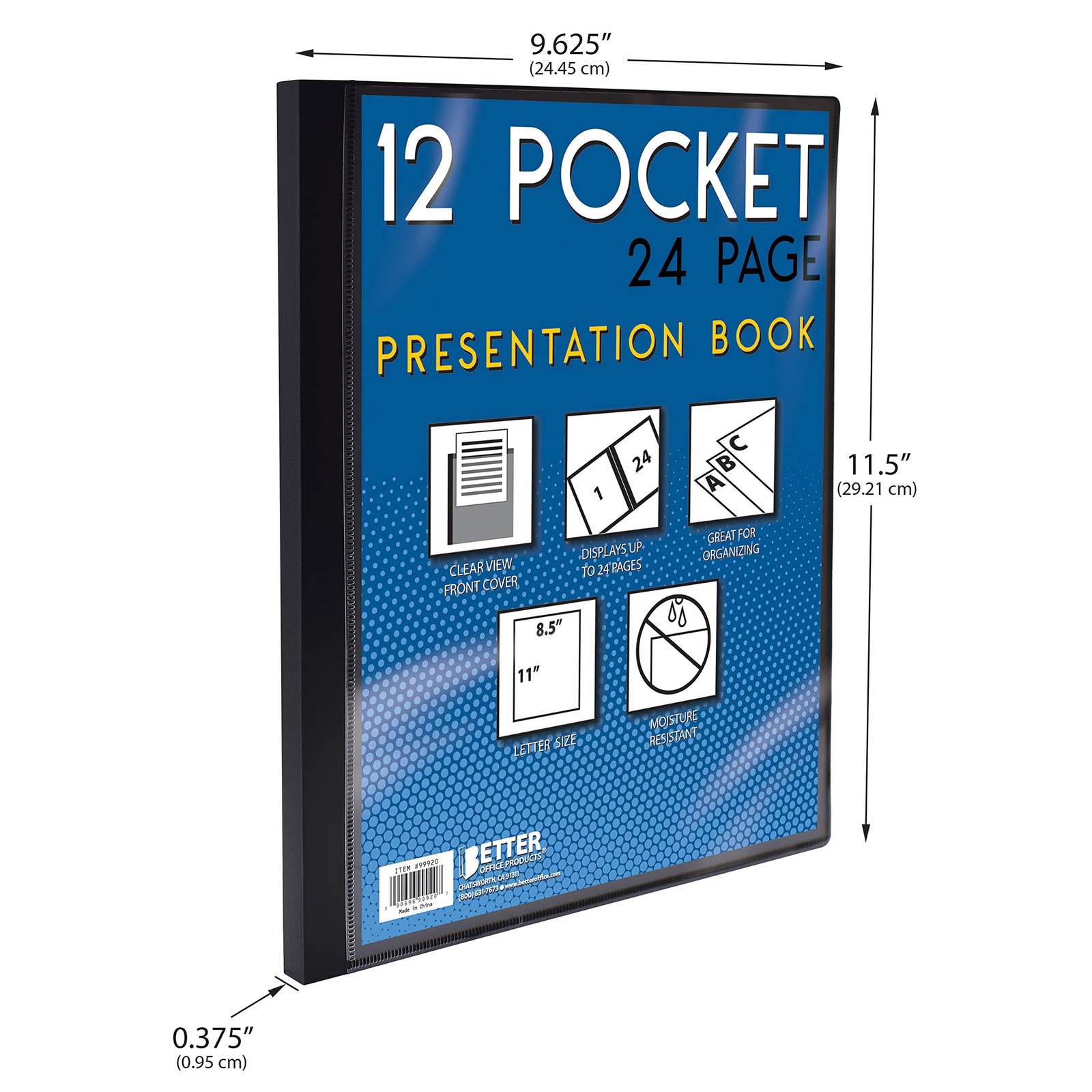Better Office Products 12 Pocket Bound Presentation Book, Blue with