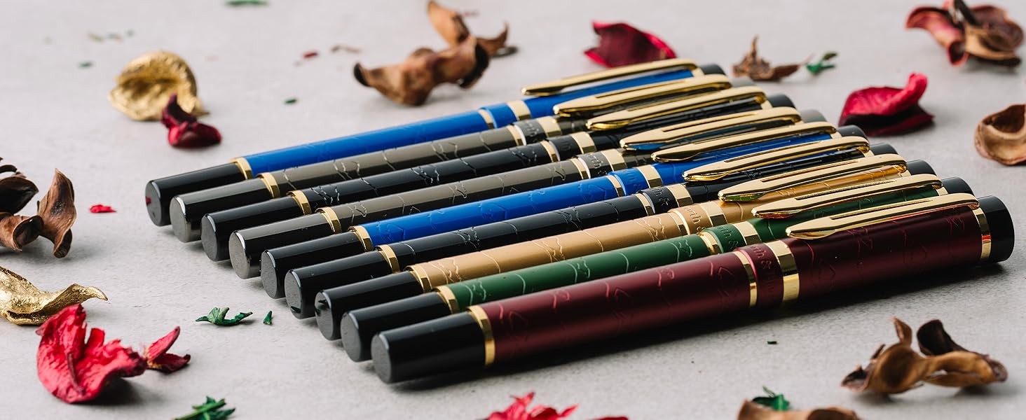 Primori Fountain Pen Set [Blue Gold]; Extra Fine Nib, Case, 24 Ink Cartridges,