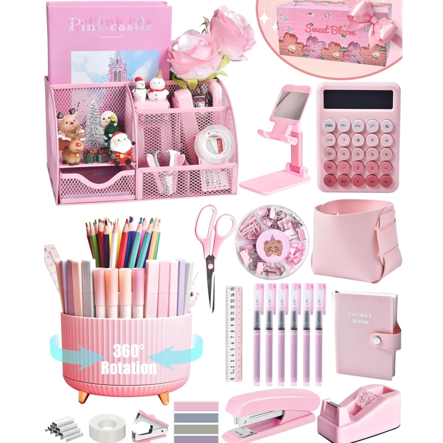 Comprehensive Pink Desk Organizers Set – 21 Pieces for Ultimate Workspace Style!