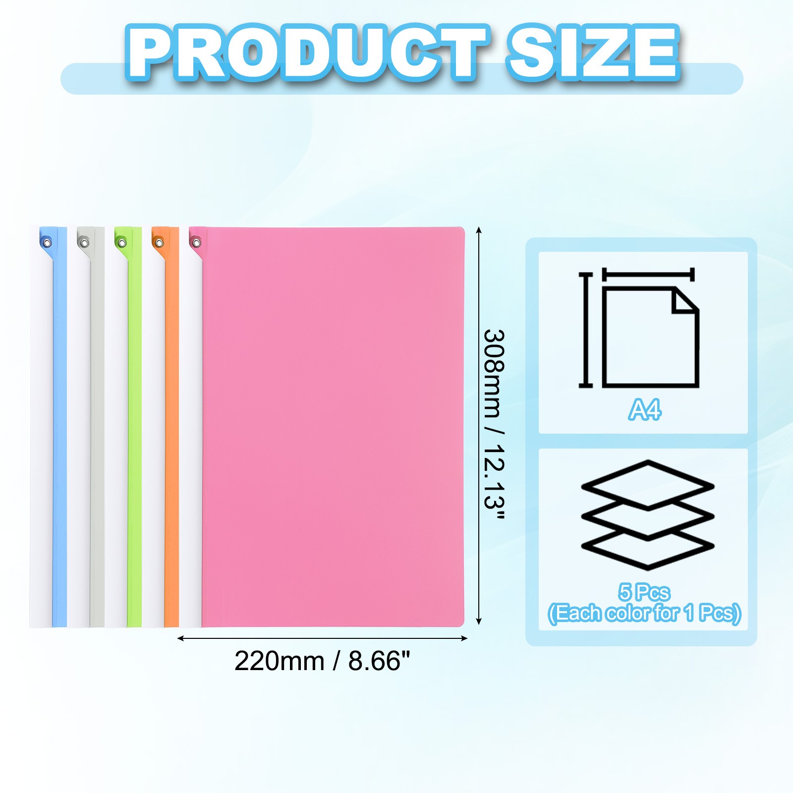 5Pcs Report Folder Cover with Swing Clip, Blue/Grey/Green/Orange/Rose Red