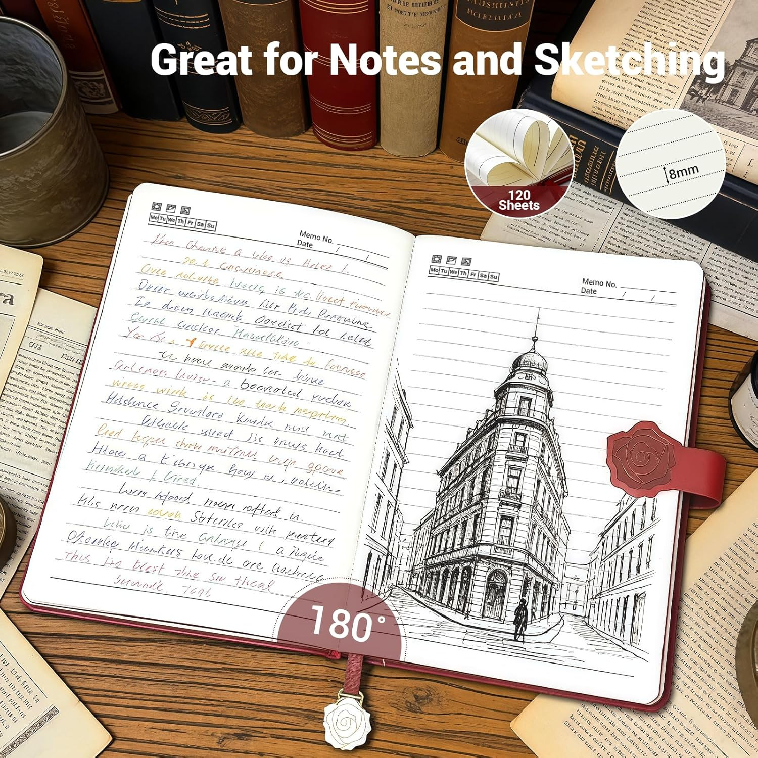Leather Journal for Women, A5 Lined Daily Journal Notebook, Pretty Journaling fo