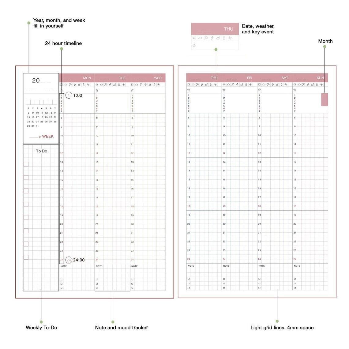 PaperIdeas 18 Month Vertical Weekly Planner Hardcover 240 Acid Free Pages