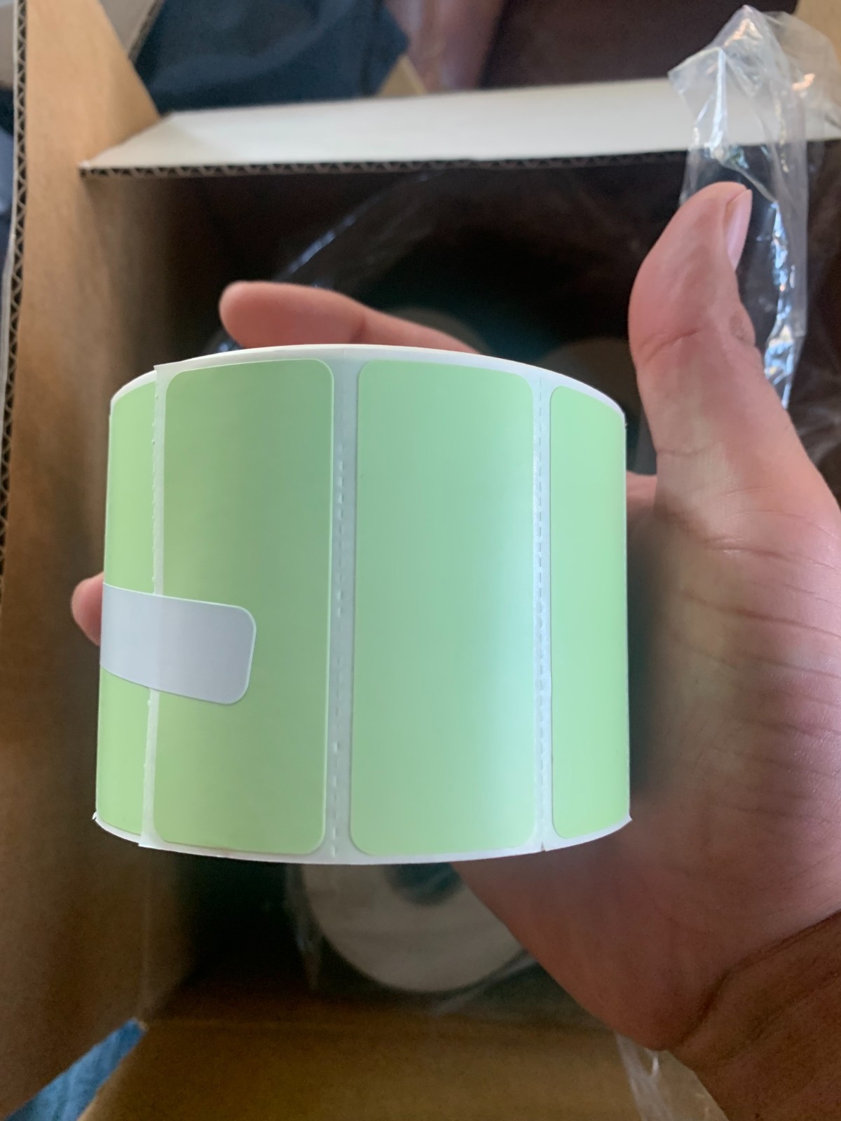 Uline 2.5×1 thermal labels(different colors, Green, Yellow, and Green