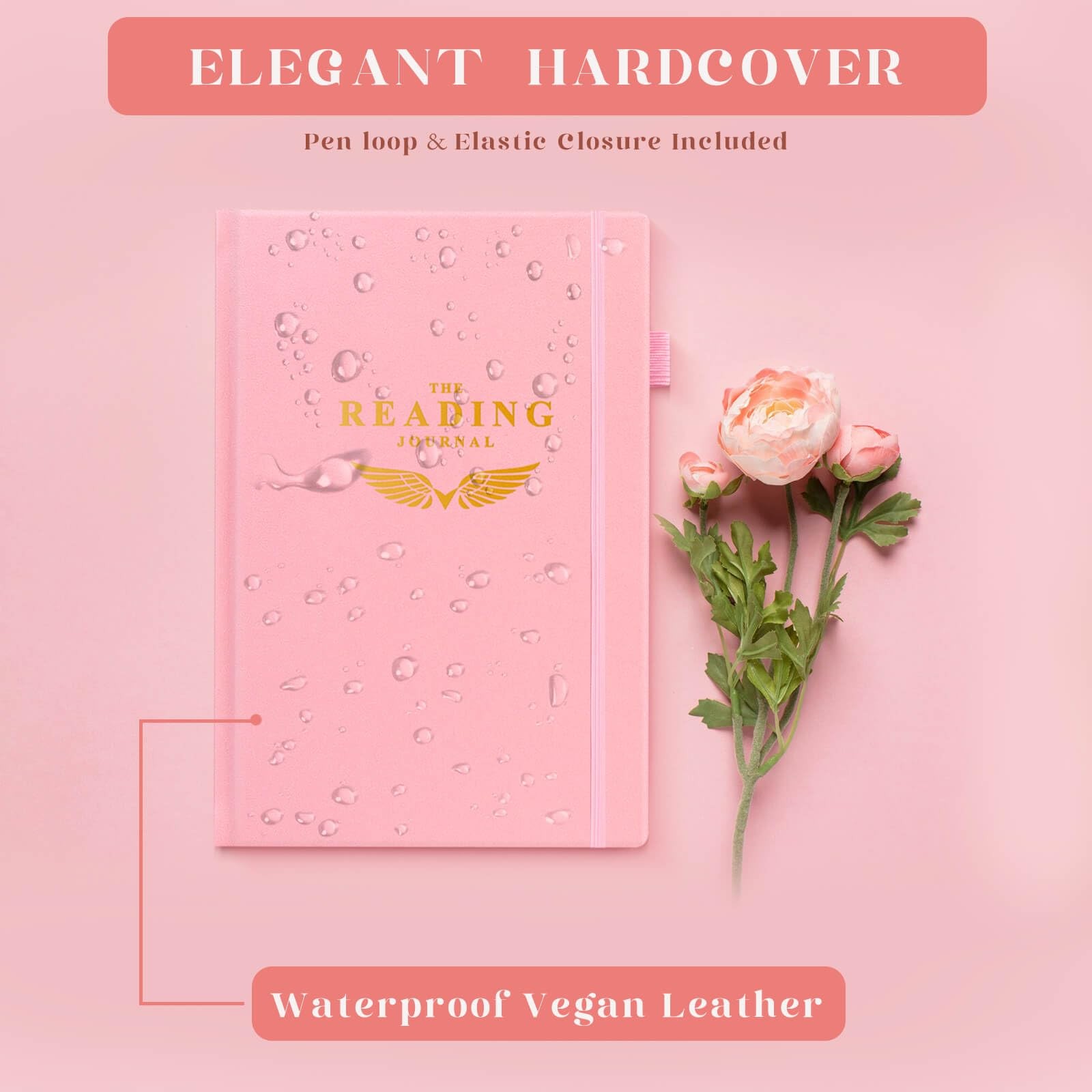 Pink Reading Journal Elegant Book Log Reviews Progress Tracker Gifts Readers