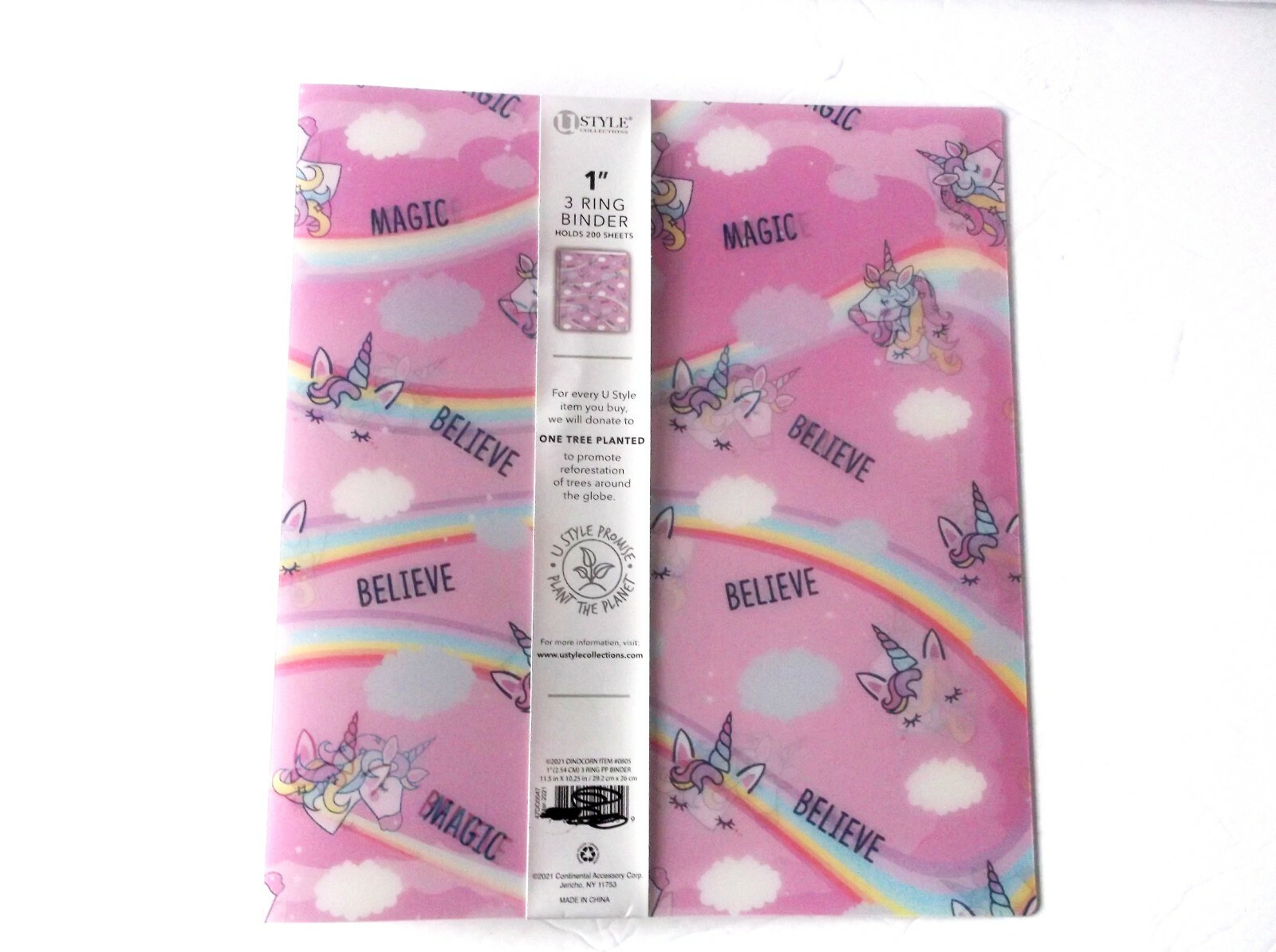U Style Collection 1.in 3 Ring Pink Binder Hologram Unicorns “Magic Believe”