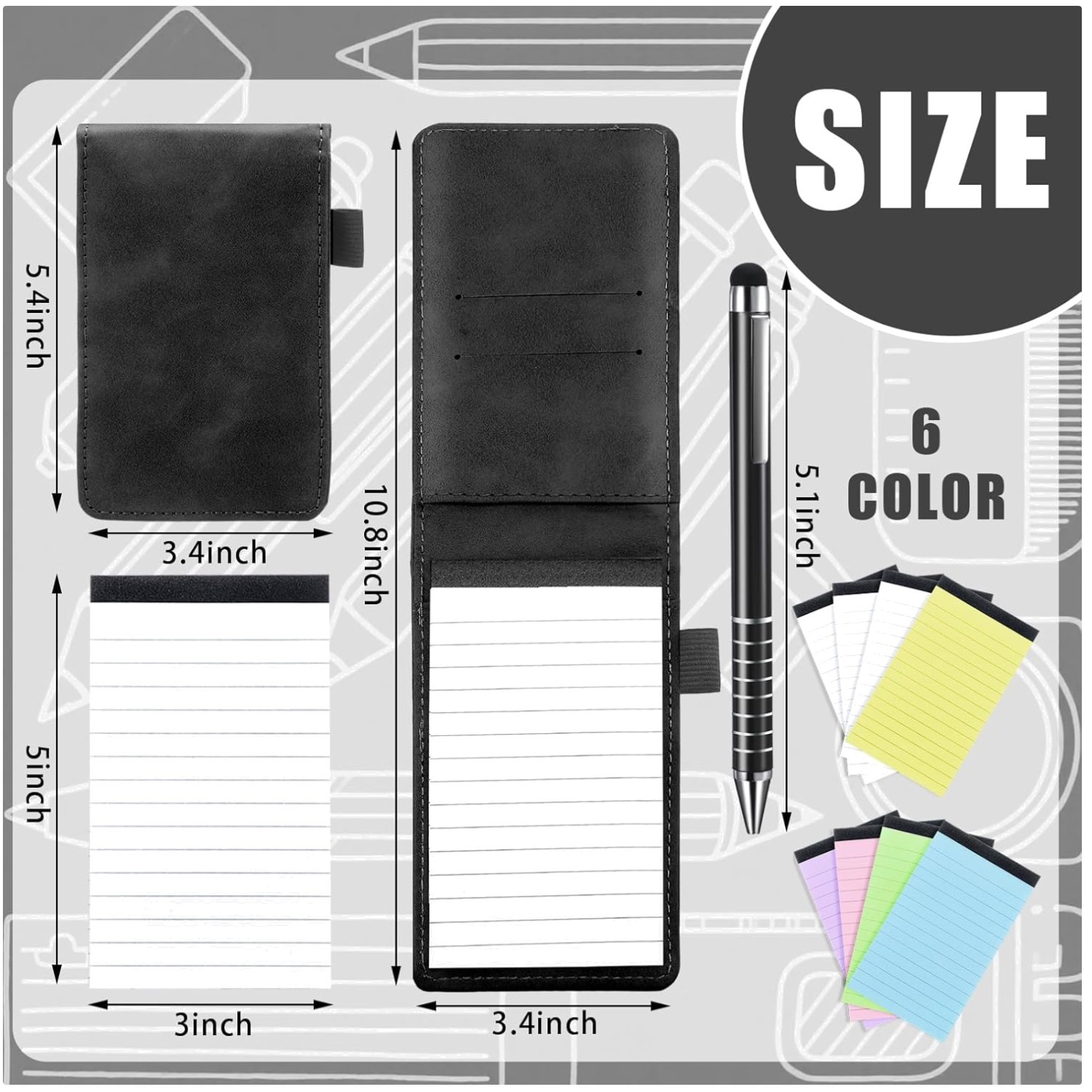 10 Pcs Pocket Notepad Holder with Memo Book Refills